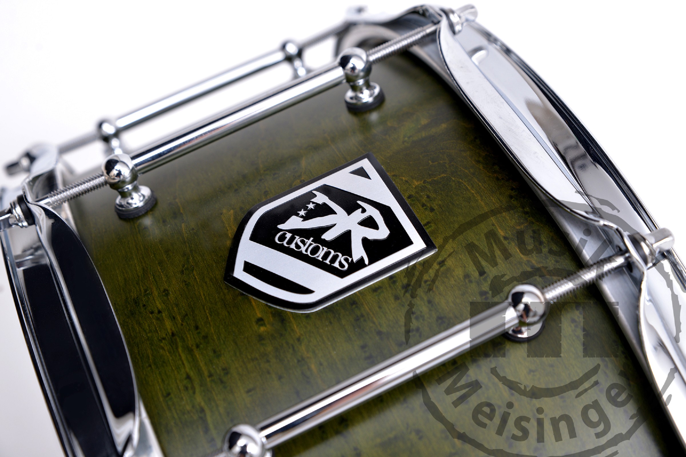 DR Customs Snare 14x7 Green Satin Maple Snare