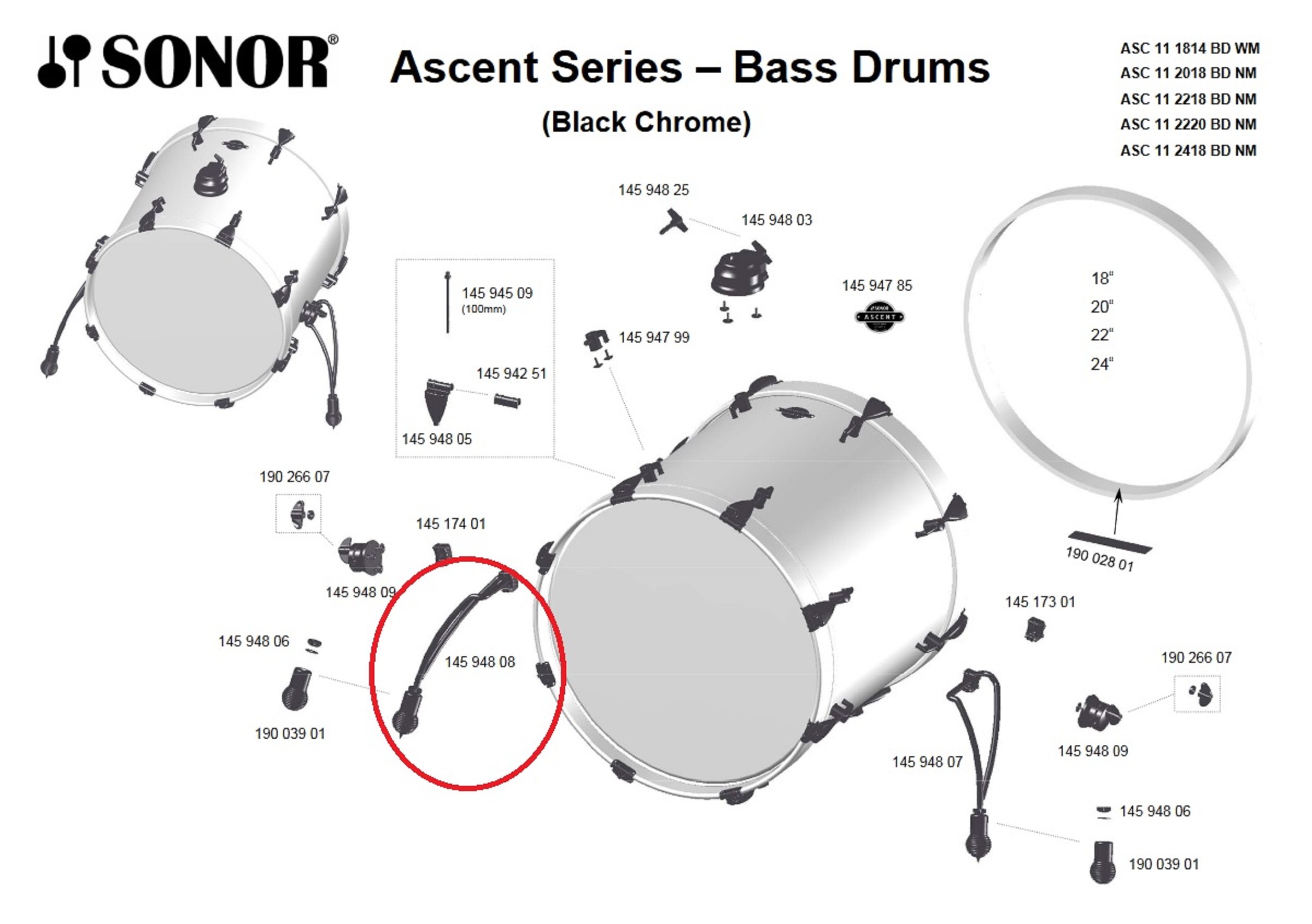 Sonor Parts BD Spitze rechts black chrome (ASC)