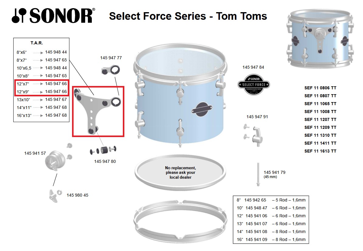 Sonor Parts TAR 12 Chrom ESF/SEF/ASC