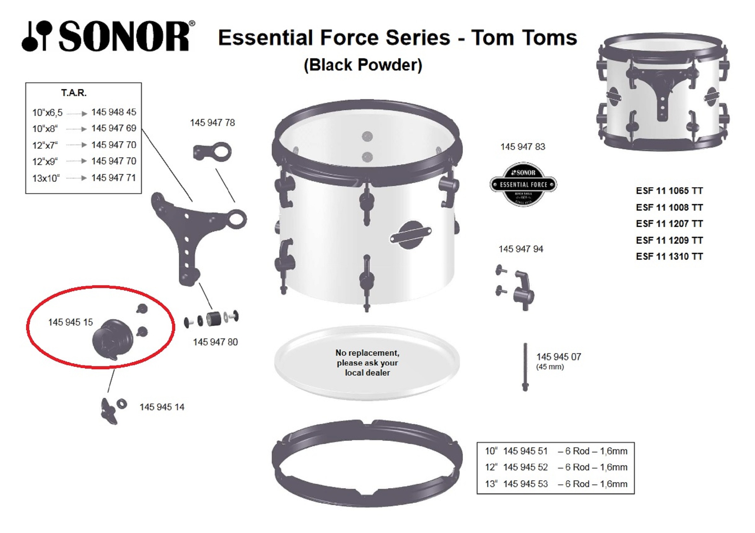Sonor Parts Prismenklemme Black powder TT/TAR/SD komplett