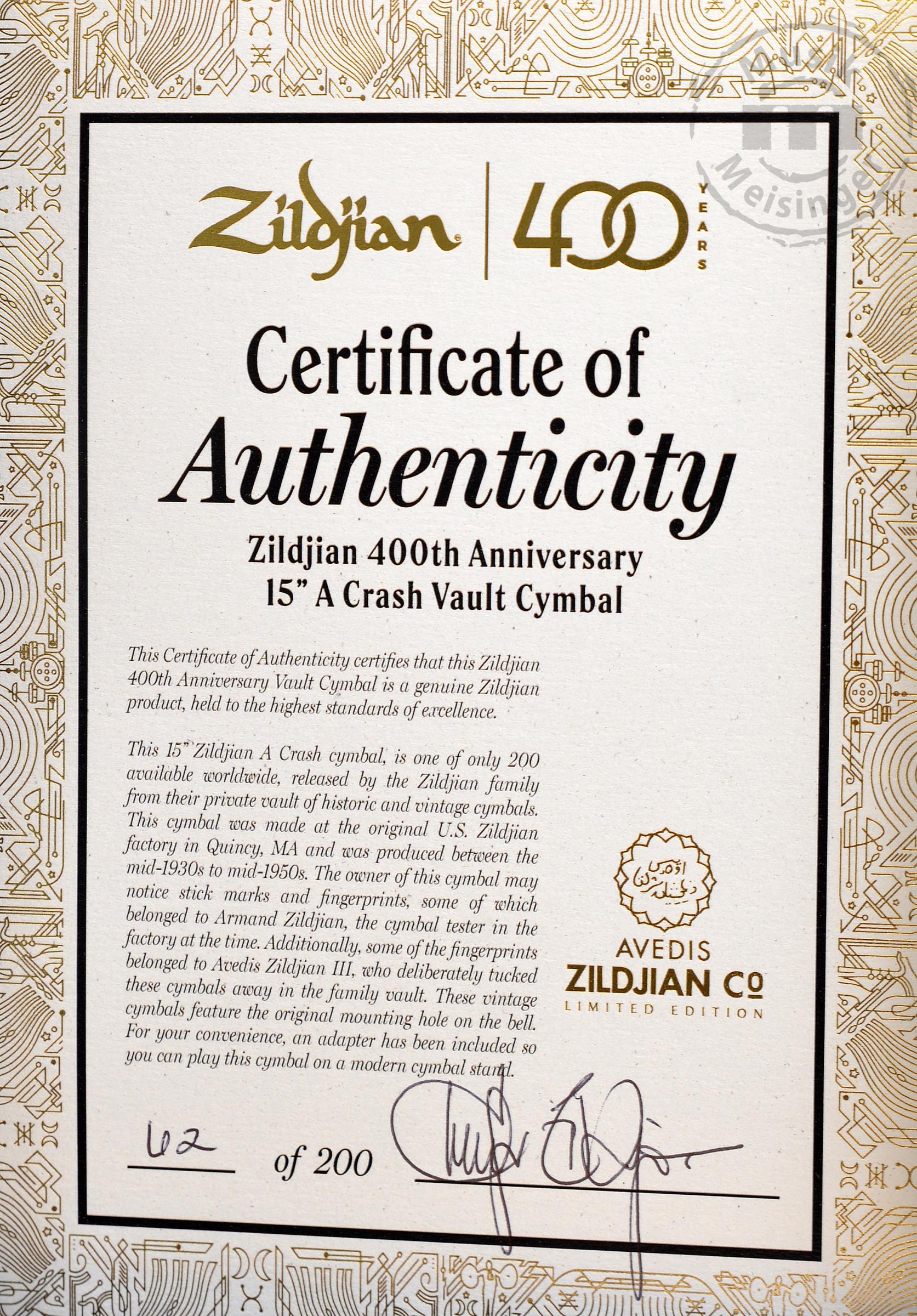 Zildjian 15" 400th Anniversary Crash