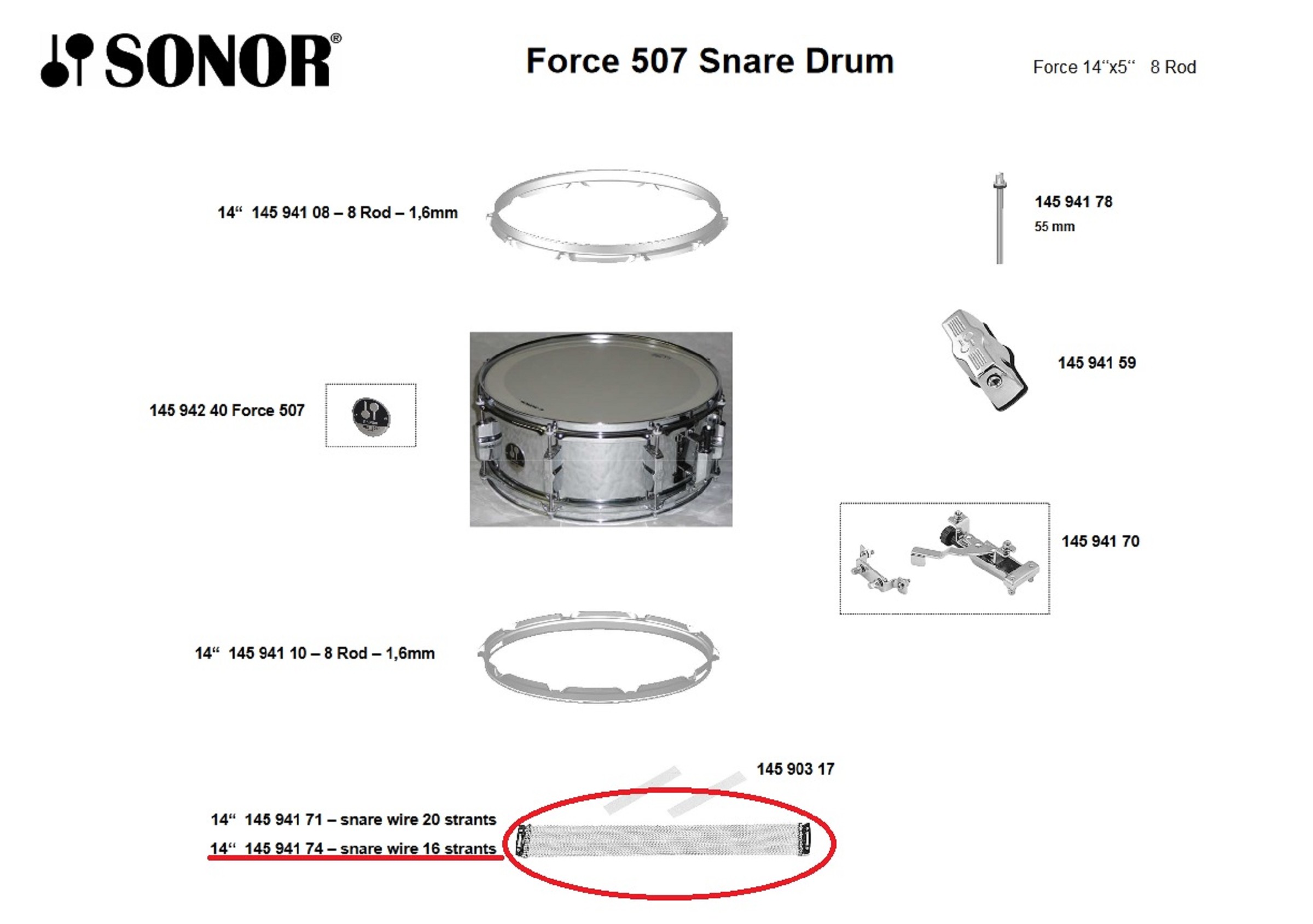 Sonor Parts SD Teppich 14" 16 Spiralen (AQ1 SMF SFX ESF)