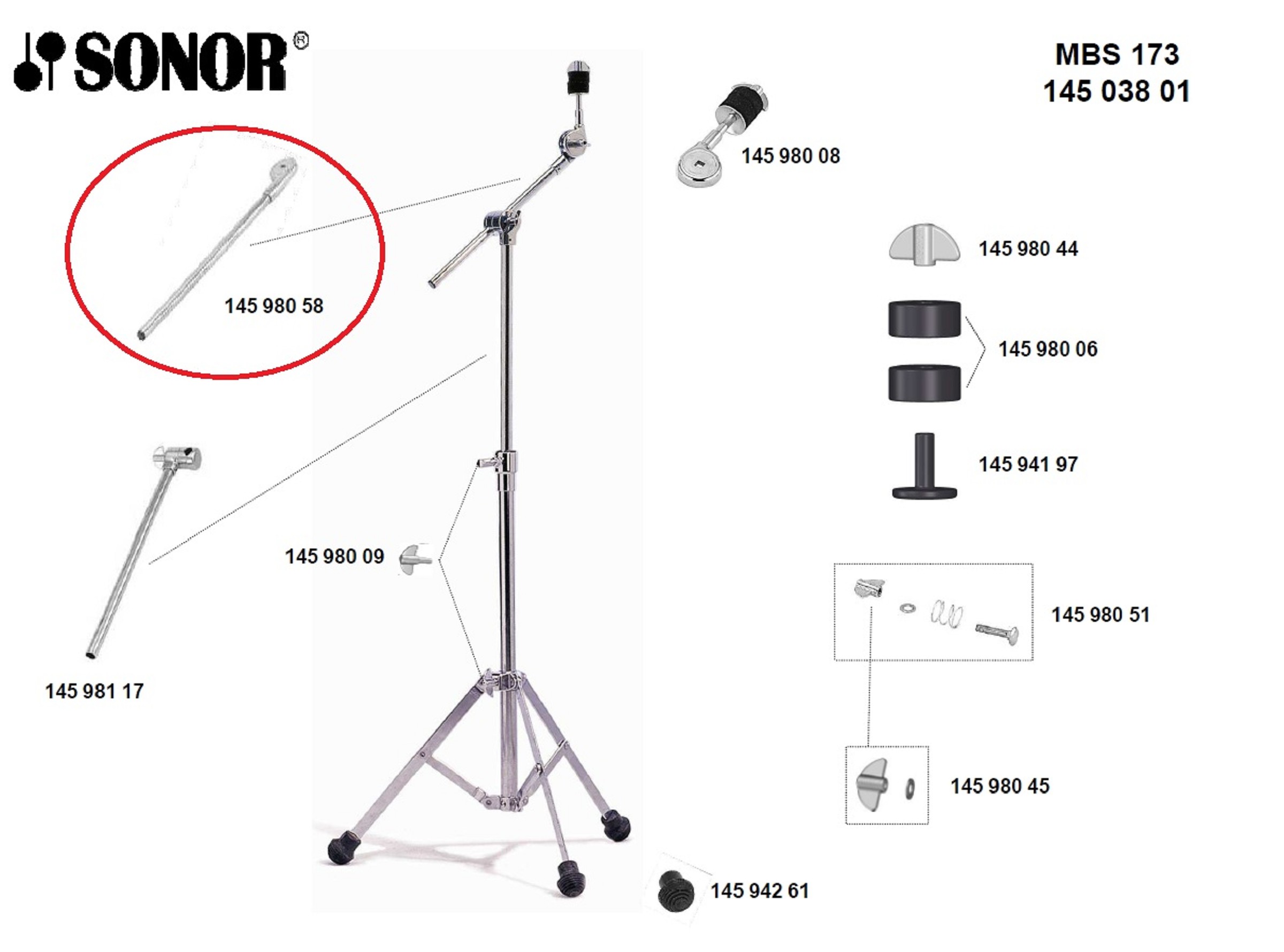 Sonor Parts Rastrohr 16mm x 490mm für HW100