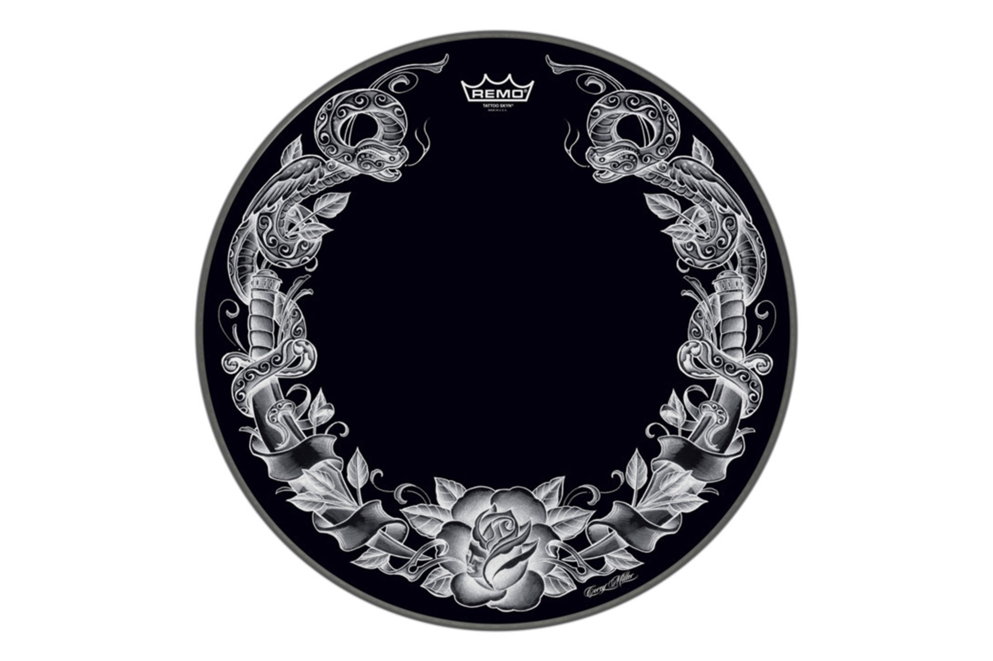 Remo Fell Tattoo P3 22" Rose on Black