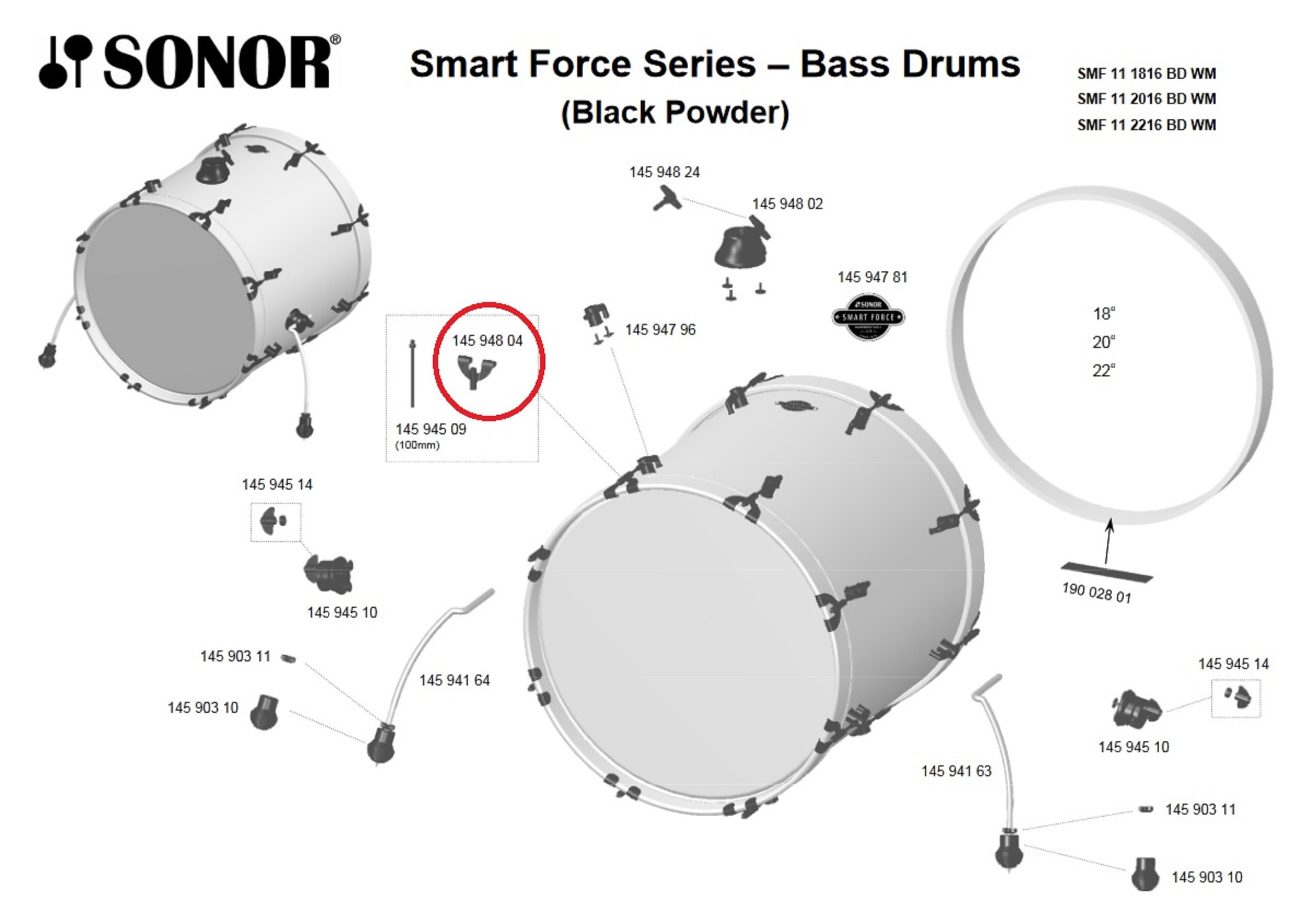 Sonor Parts BD Klaue black powder (SMF SFX)