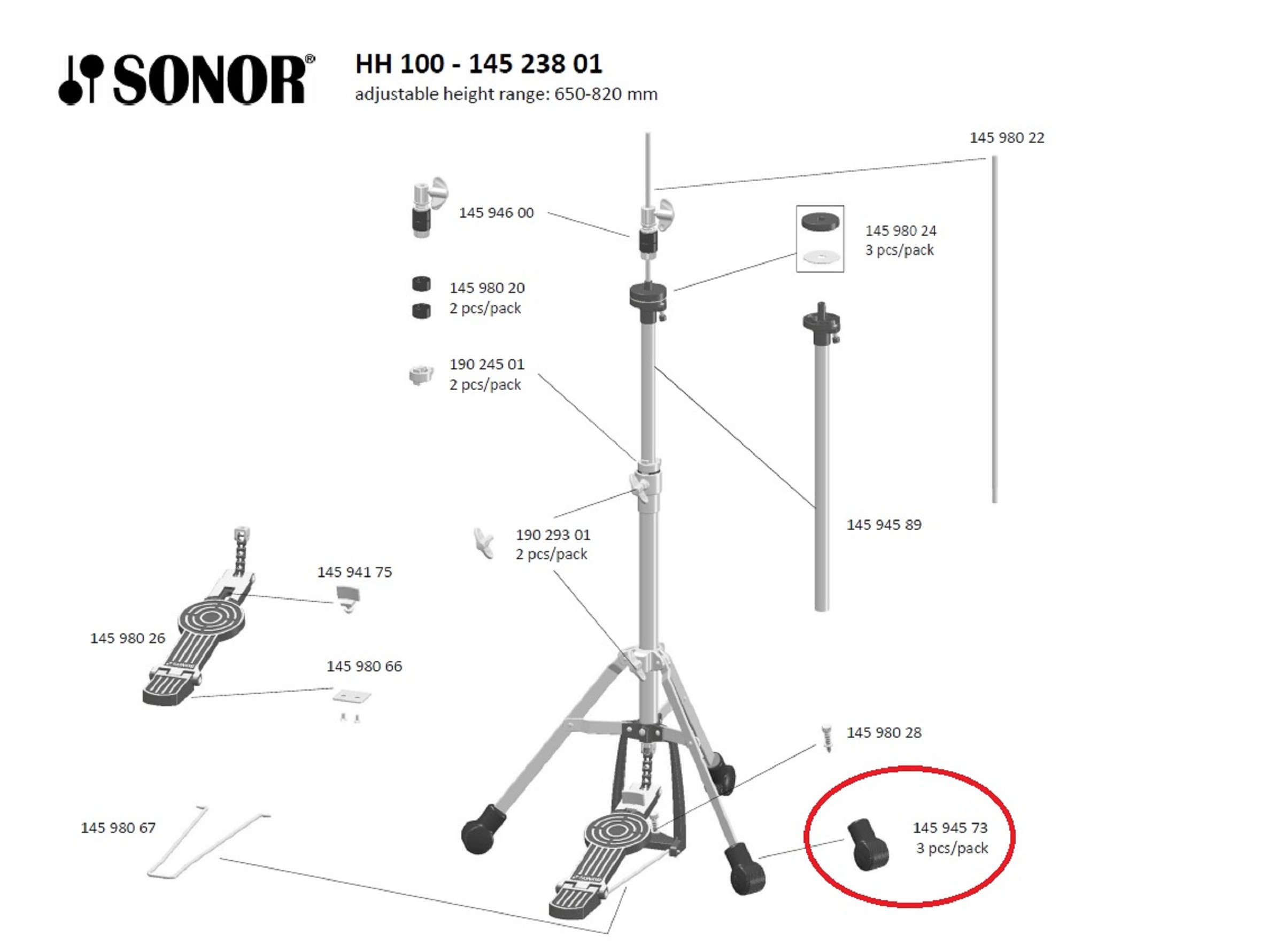Sonor Parts Gummifuß Einzelstrebig 2,8mm (HH100/SS/MBS/HH LT) VE3