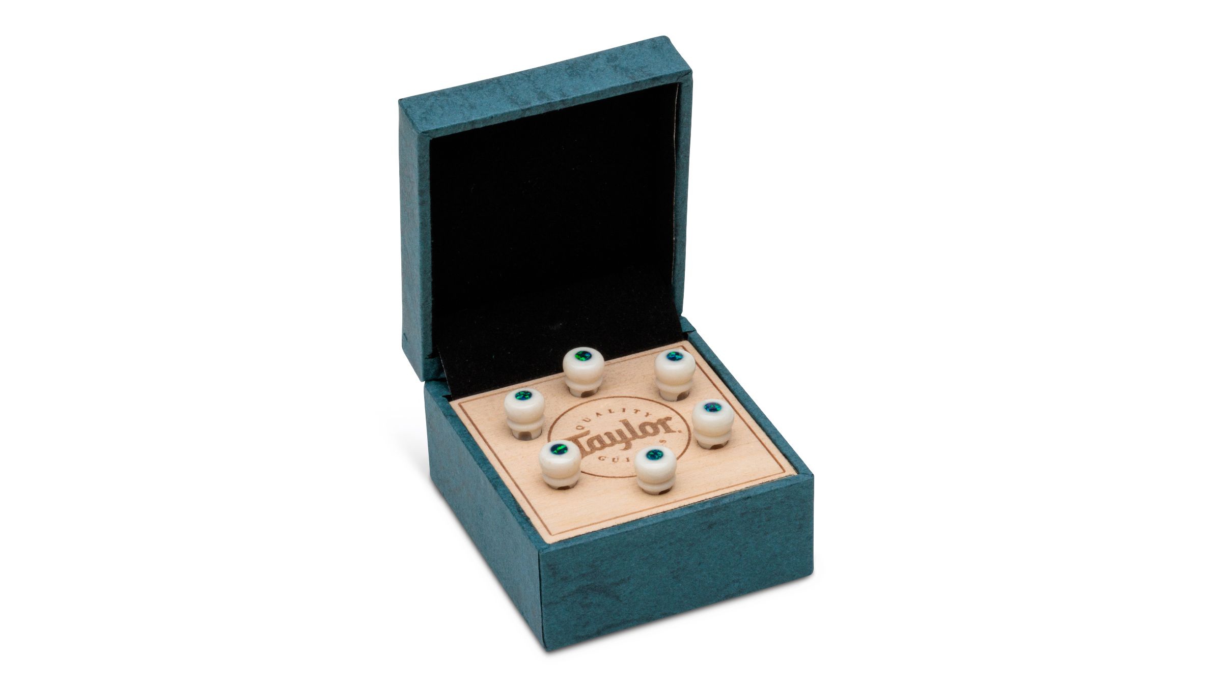 TAYLOR Bridge Pin Set,5"Taper,Bone,White w/Green Opal