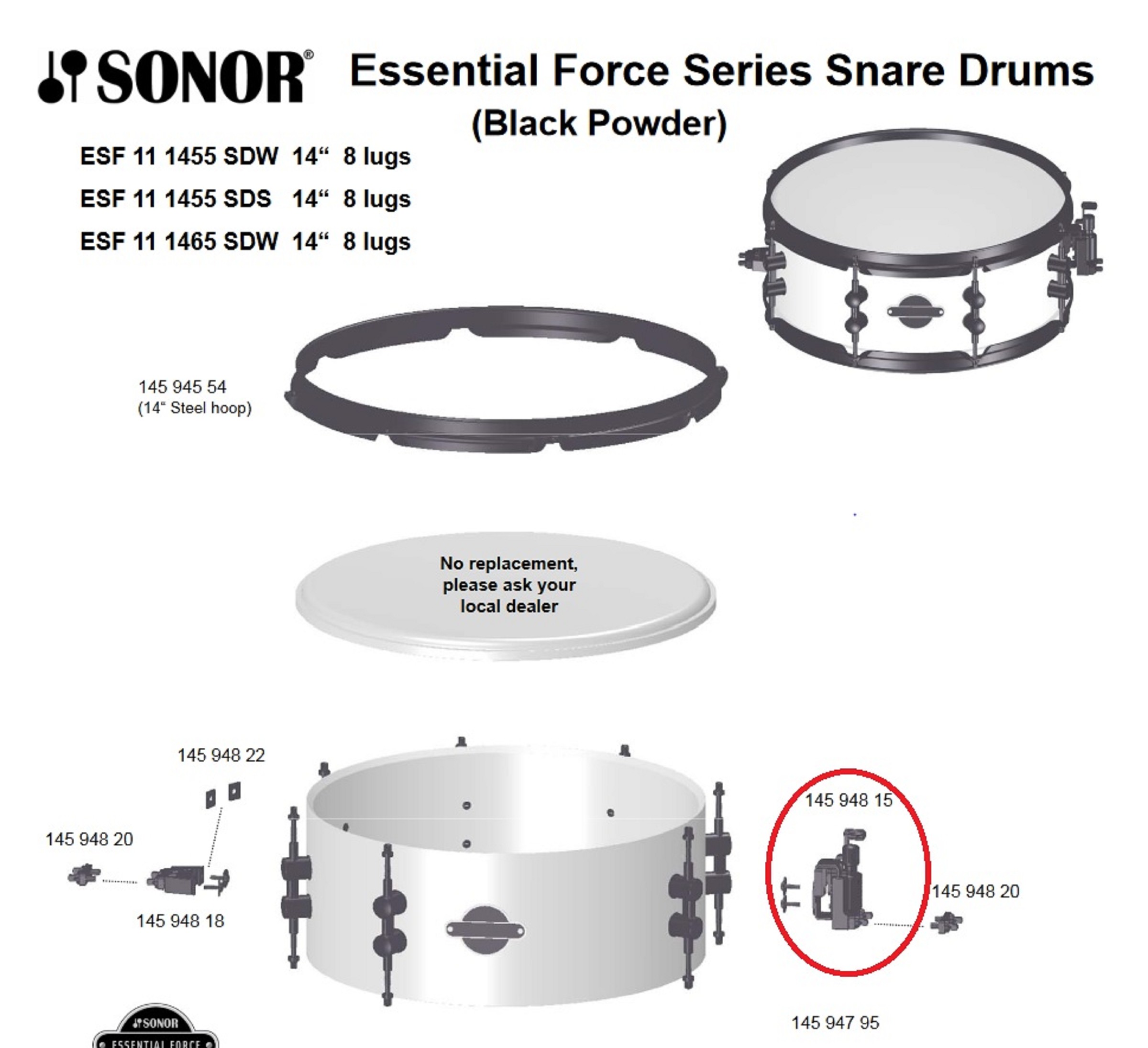 Sonor Parts SD Abhebung Black Powder komplett (ESF SEF)