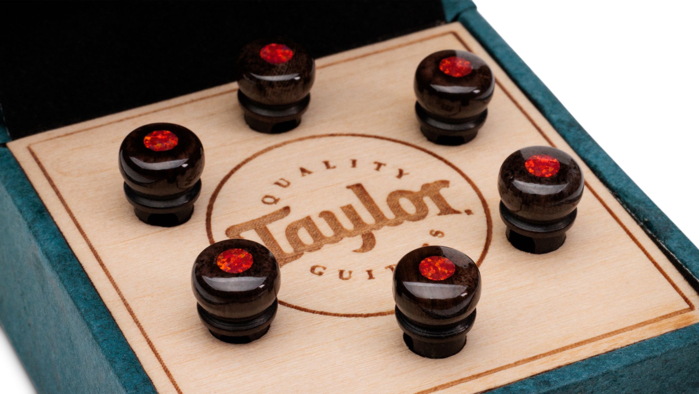 TAYLOR Bridge Pin Set,5"Taper,Bone,Brown w/Red Opal