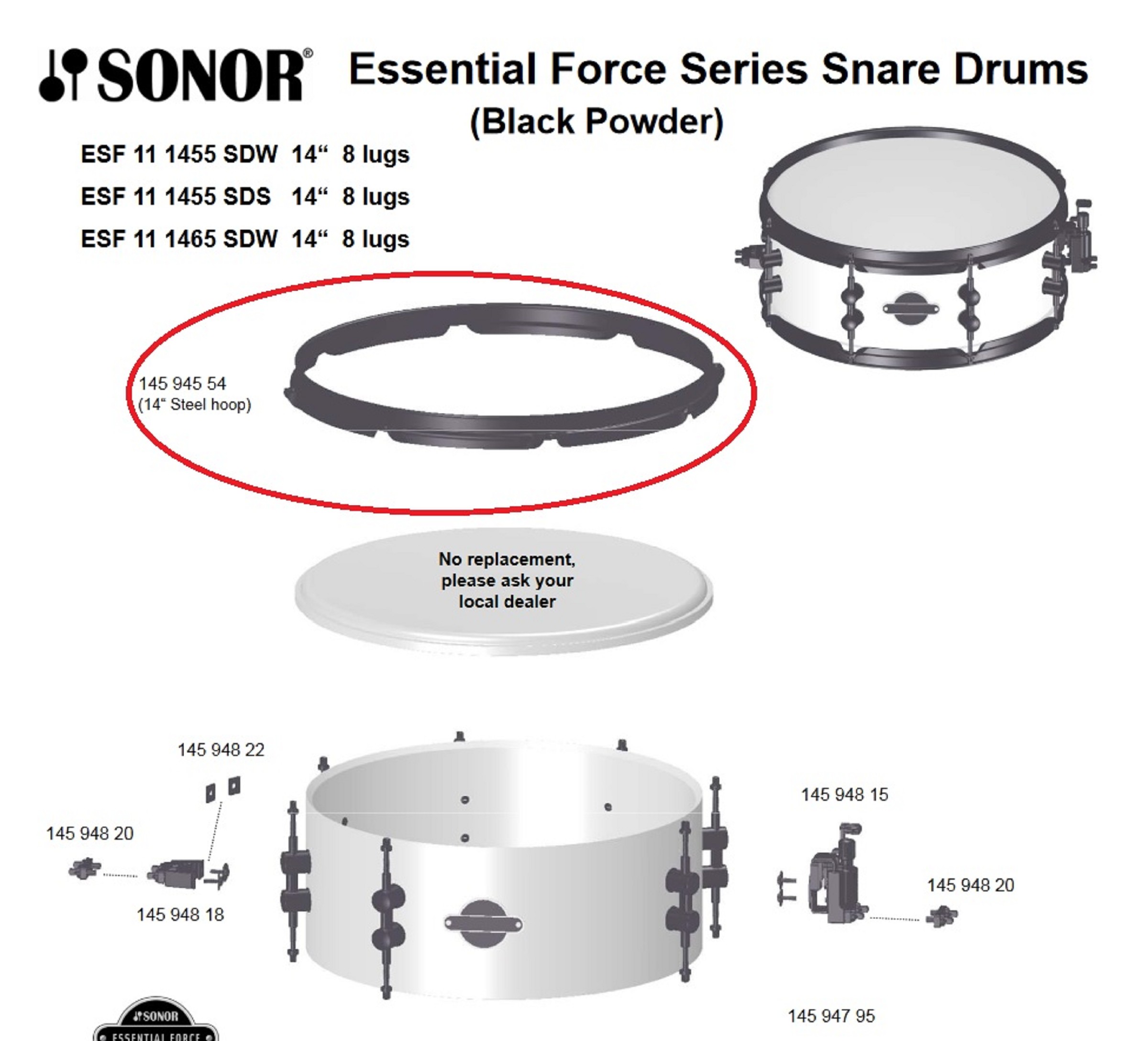 Sonor Parts Spannreifen 14" 8loch 1,6mm Black Powder (SMF SFX ESF SEF)
