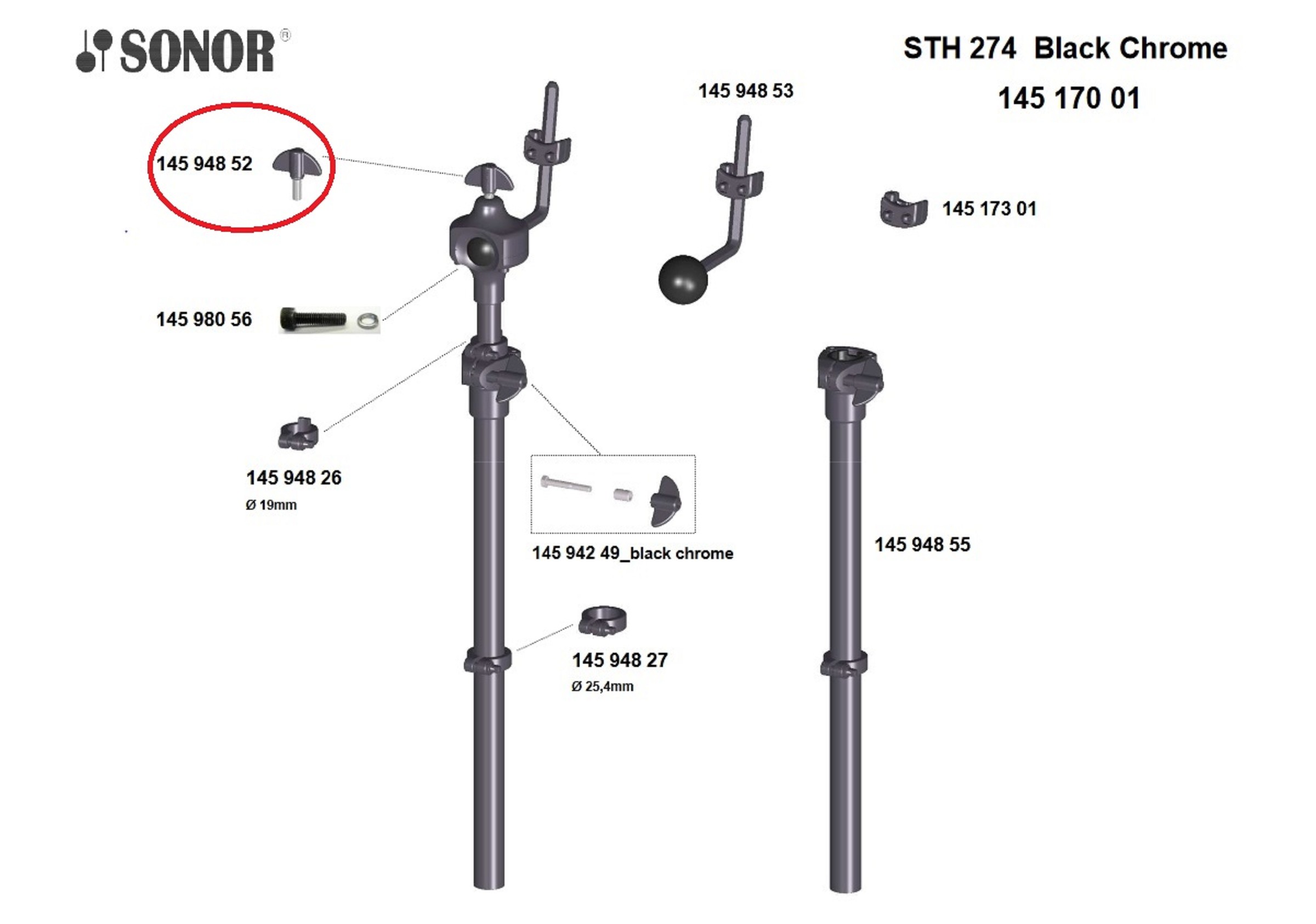 Sonor Parts Flügelschraube black chrom M8x18mm Mic VE3