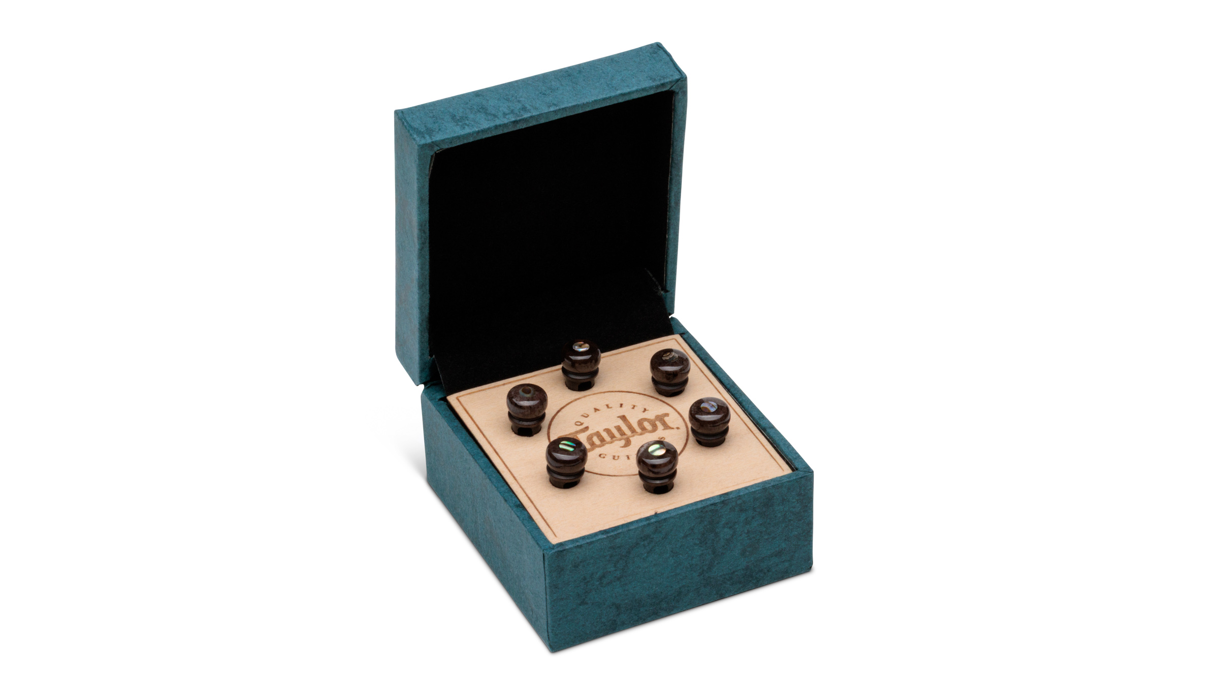 TAYLOR Bridge Pin Set,5"Taper,Bone,Brown w/Abalone