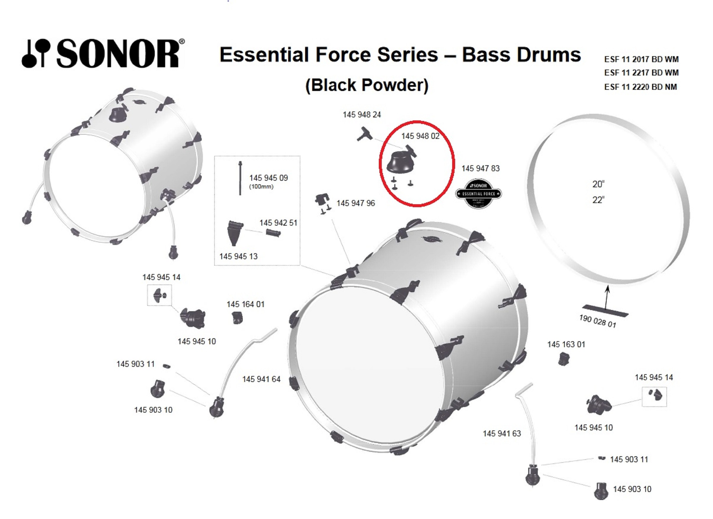 Sonor Parts BD mount black powder (SMF SFX ESF SEF)