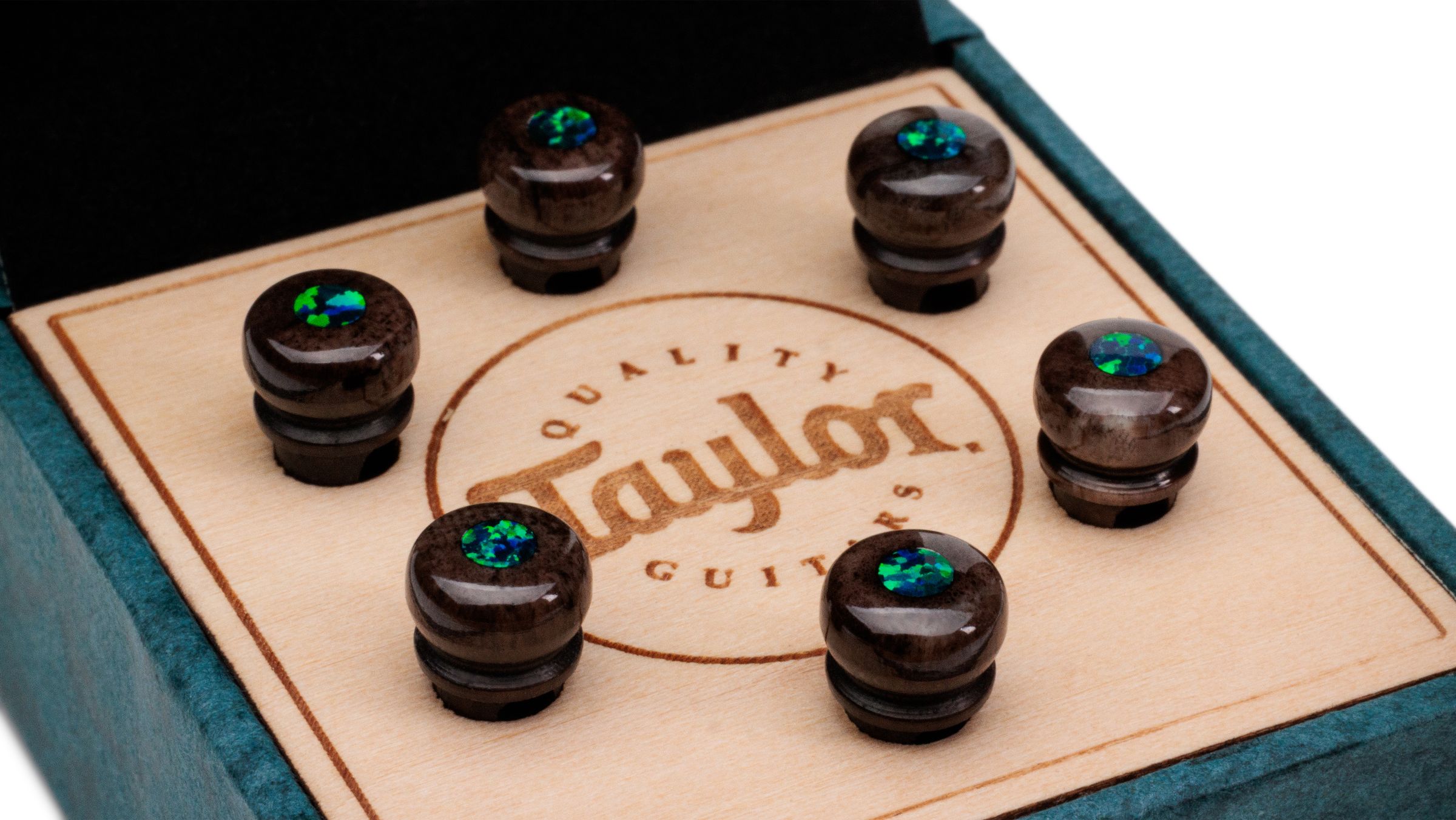 TAYLOR Bridge Pin Set,5"Taper,Bone,Brown w/Green Opal