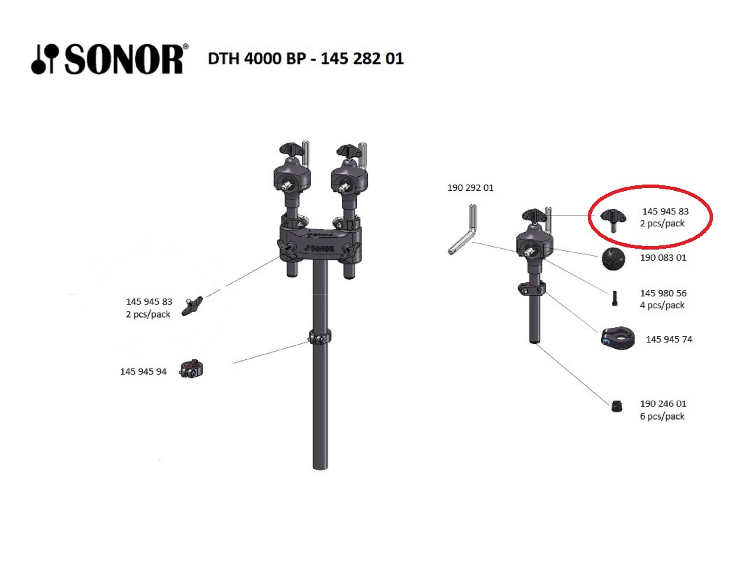 Sonor Parts Flügelschraube M8x23 black powder TA4000 VE2