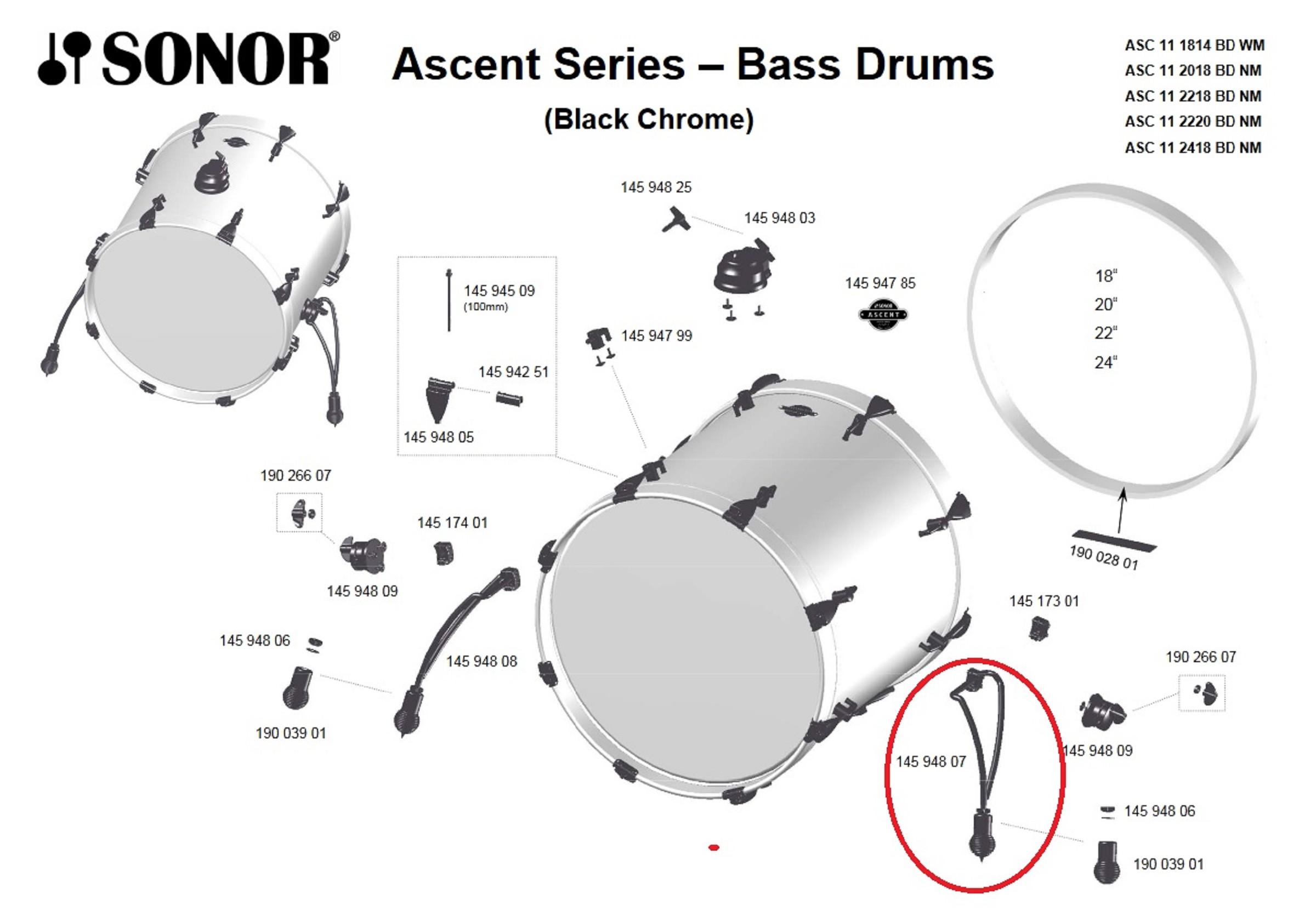 Sonor Parts BD Spitze links black chrome (ASC)