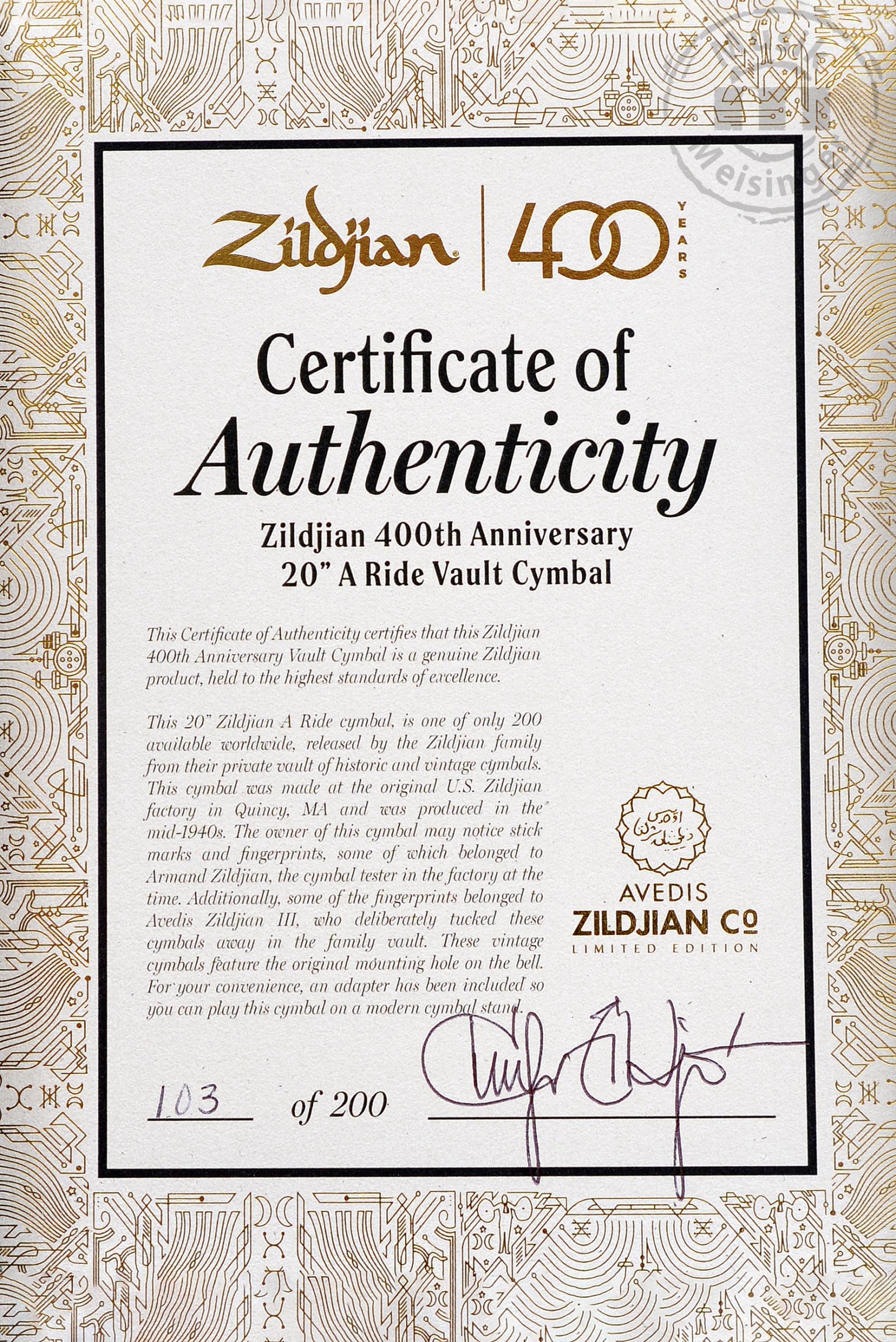Zildjian 20" 400th Anniversary Ride