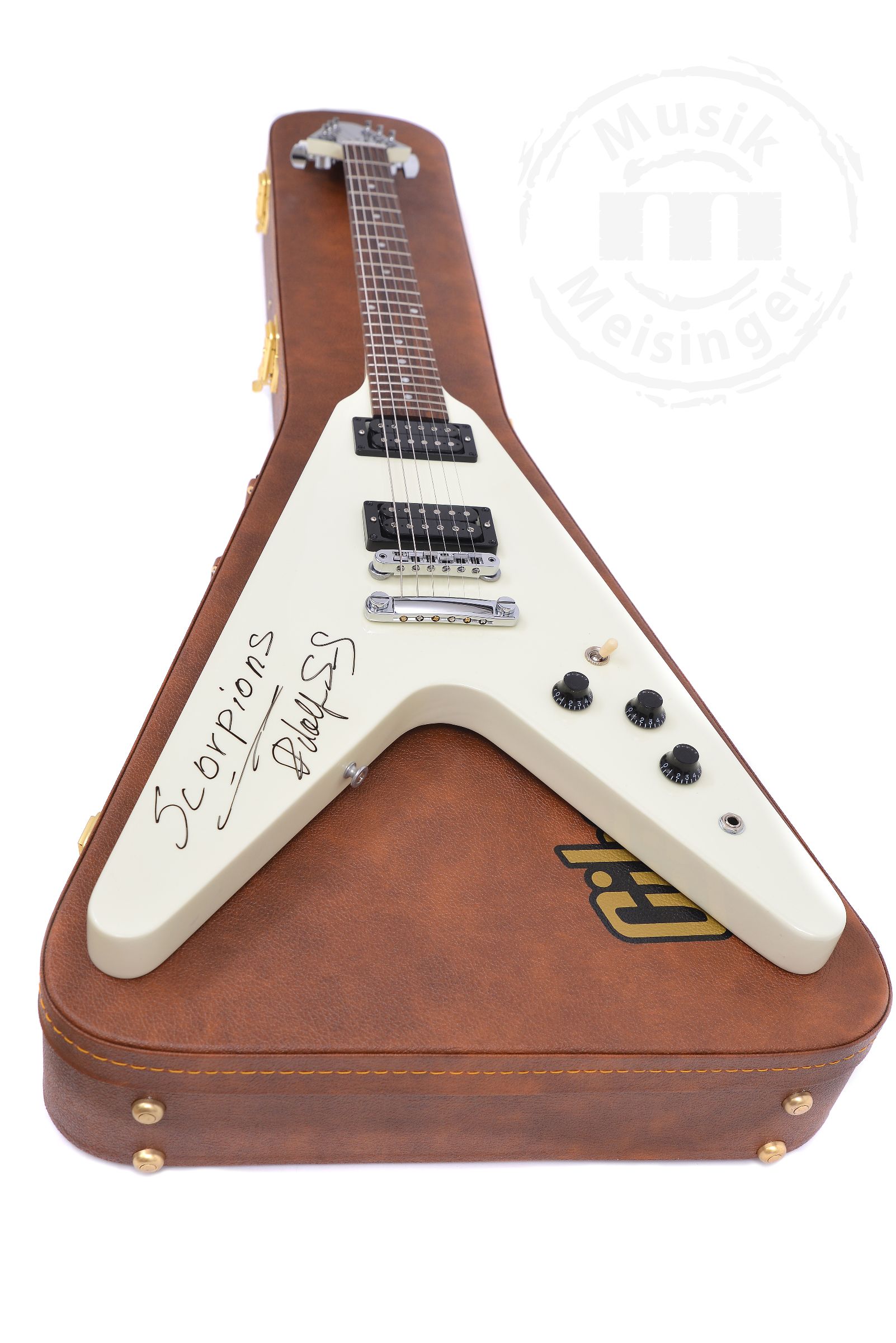 GIBSON 80s Flying V Classic White Exclusive - Handsigniert von Rudolf Schenker