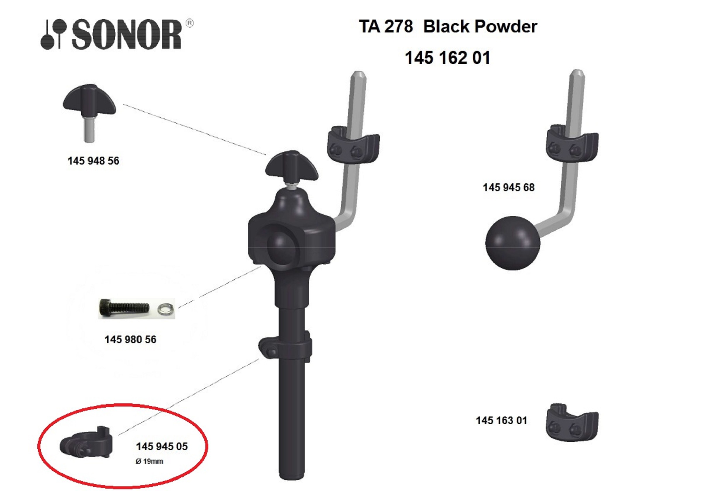 Sonor Parts Memory Ring Black powder 19,1mm mit Vierkantschraube
