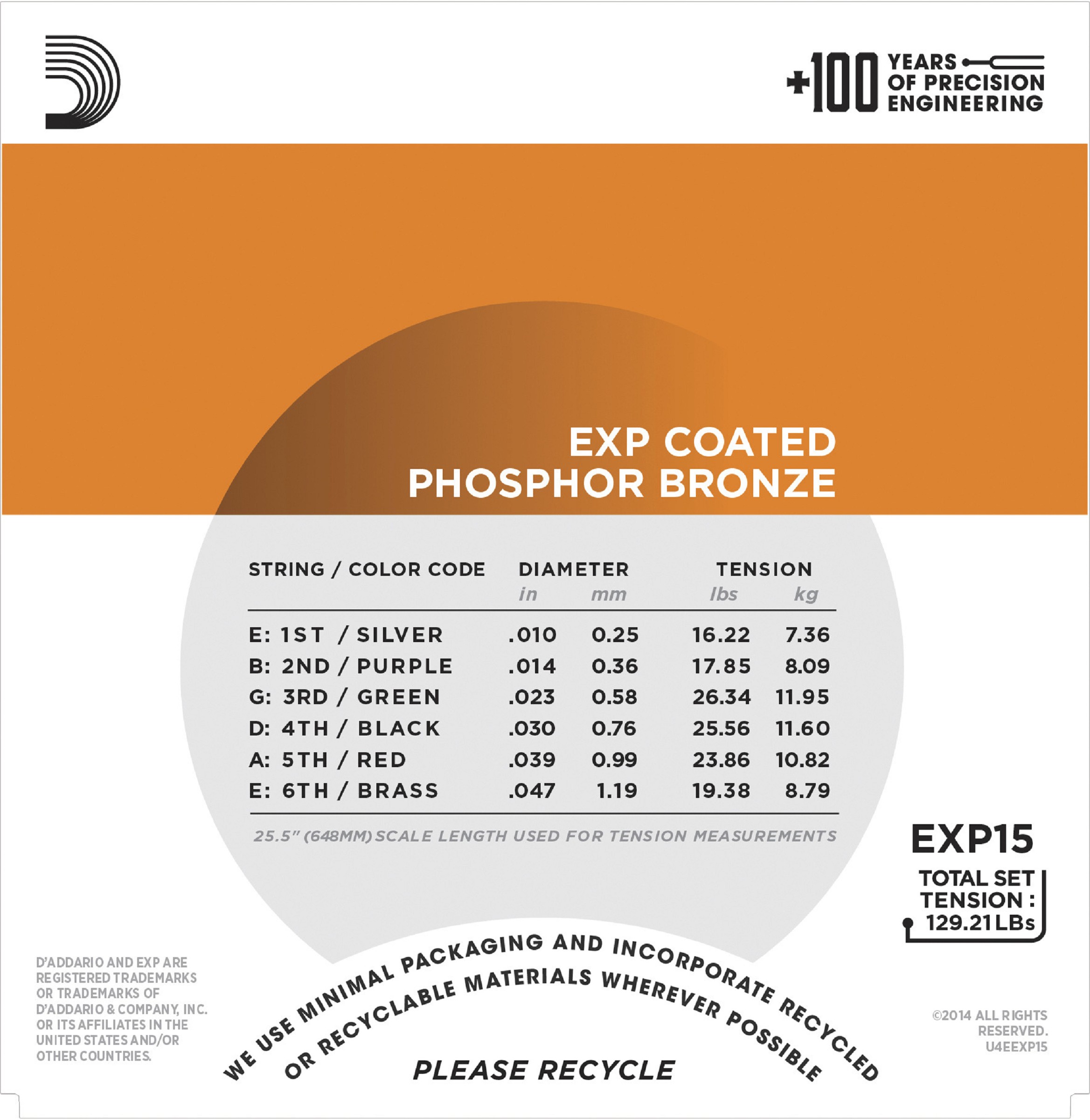 DAddario EXP15 Satz 010-047 Extra Light Coated Phosphor Bronze