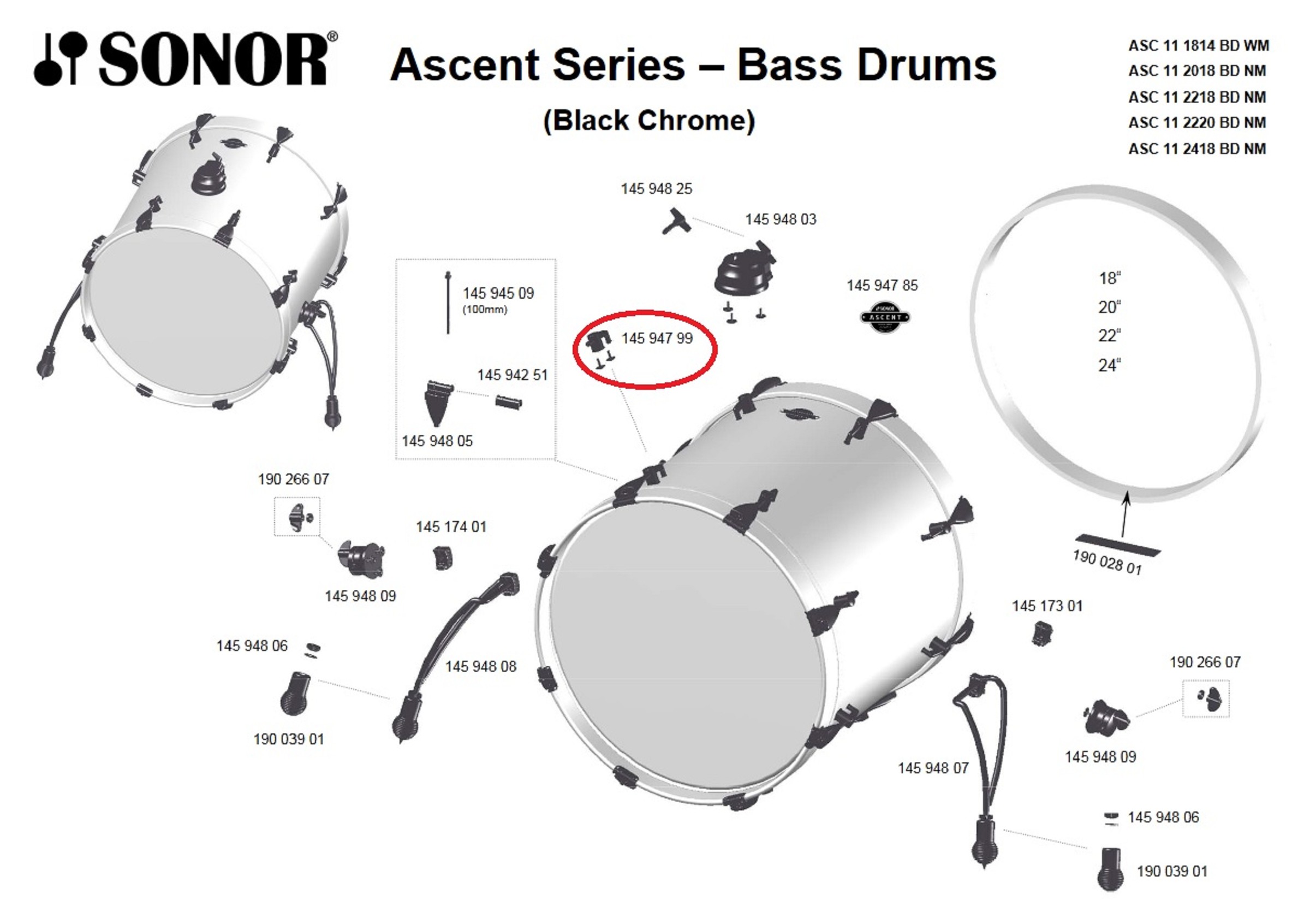 Sonor Parts Böckchen BD black chrome (Ascent)