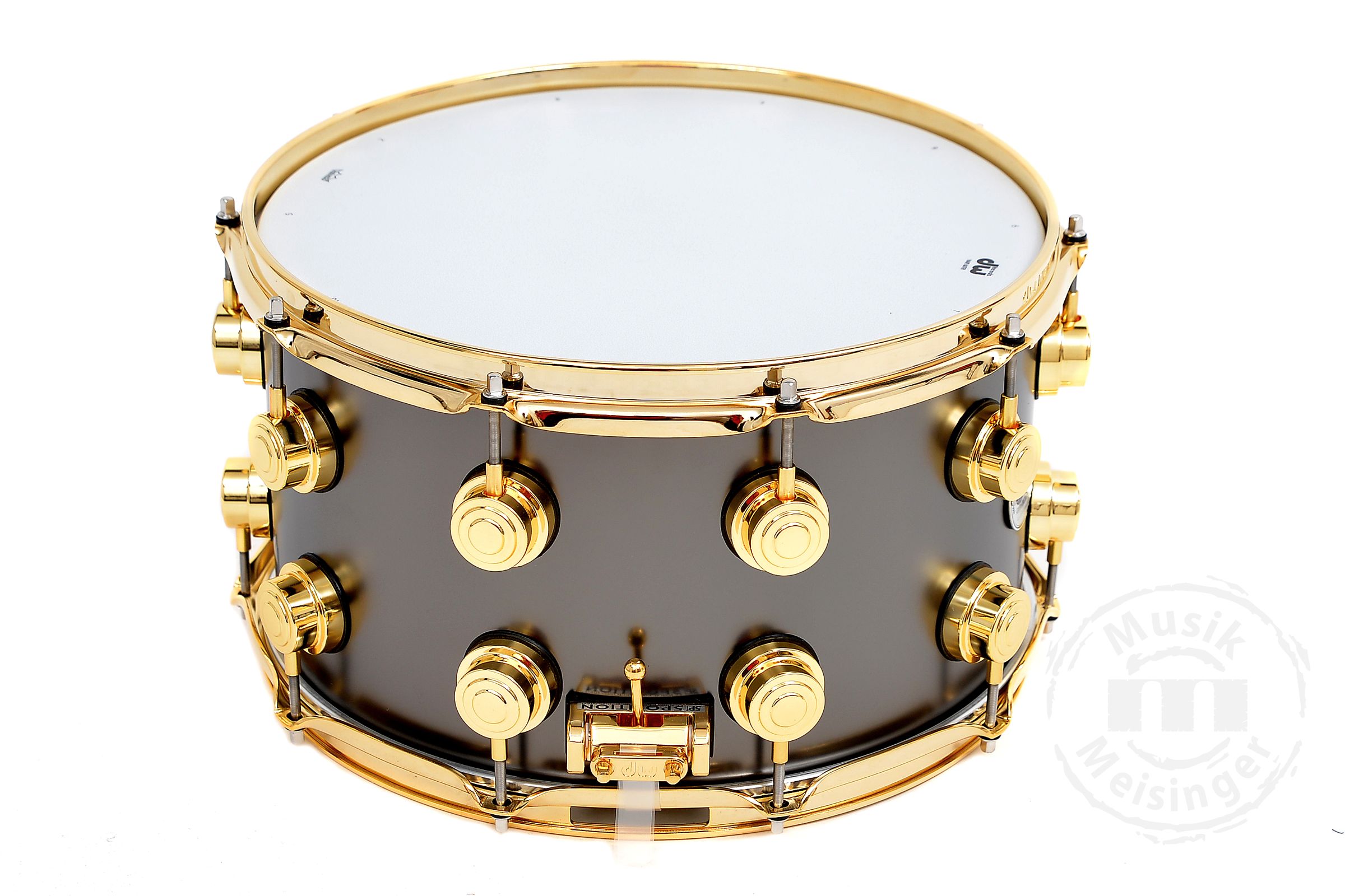dw Snare 14x8 Satin Black Over Brass (Gold HW)