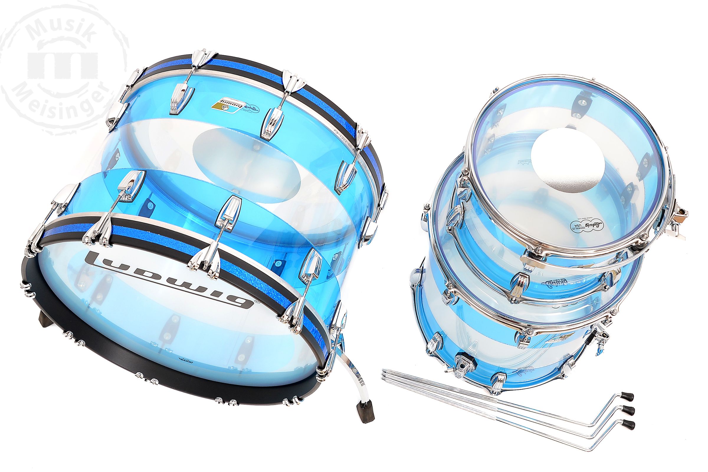 Ludwig Vistalite 22BD/13TT/16FT Blue/Clear Ludwig Vistalite 22BD/13TT/16FT Blue/Clear
