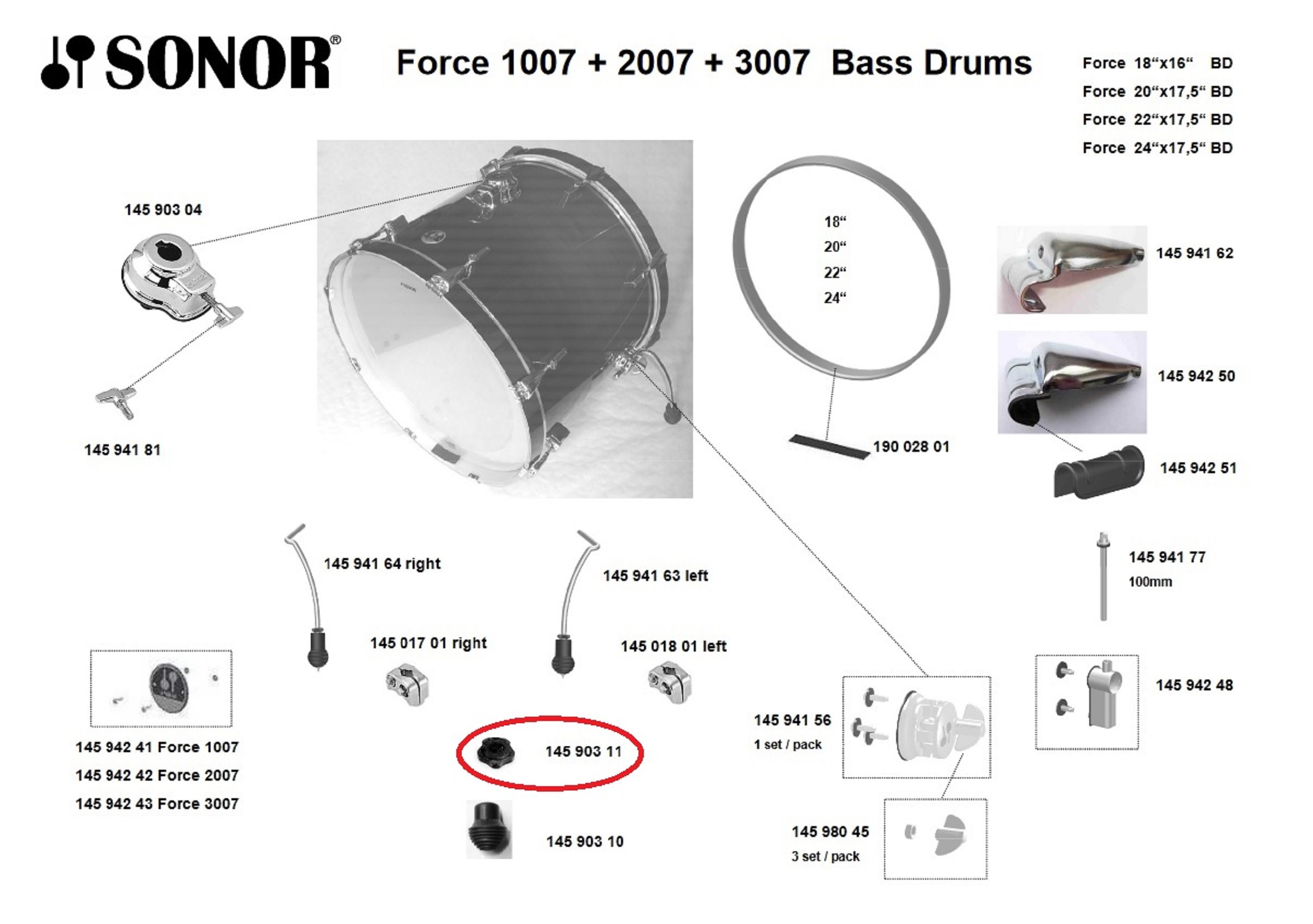 Sonor Parts Kontermutter Black für BD Fuß (SMF/SFX/ESF/SEF) VE2