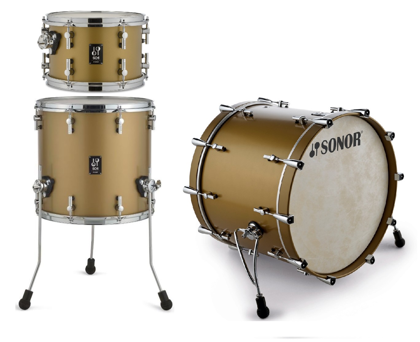 Sonor SQ1 Studio Set Satin Gold Metallic 20BD/12T/14FT