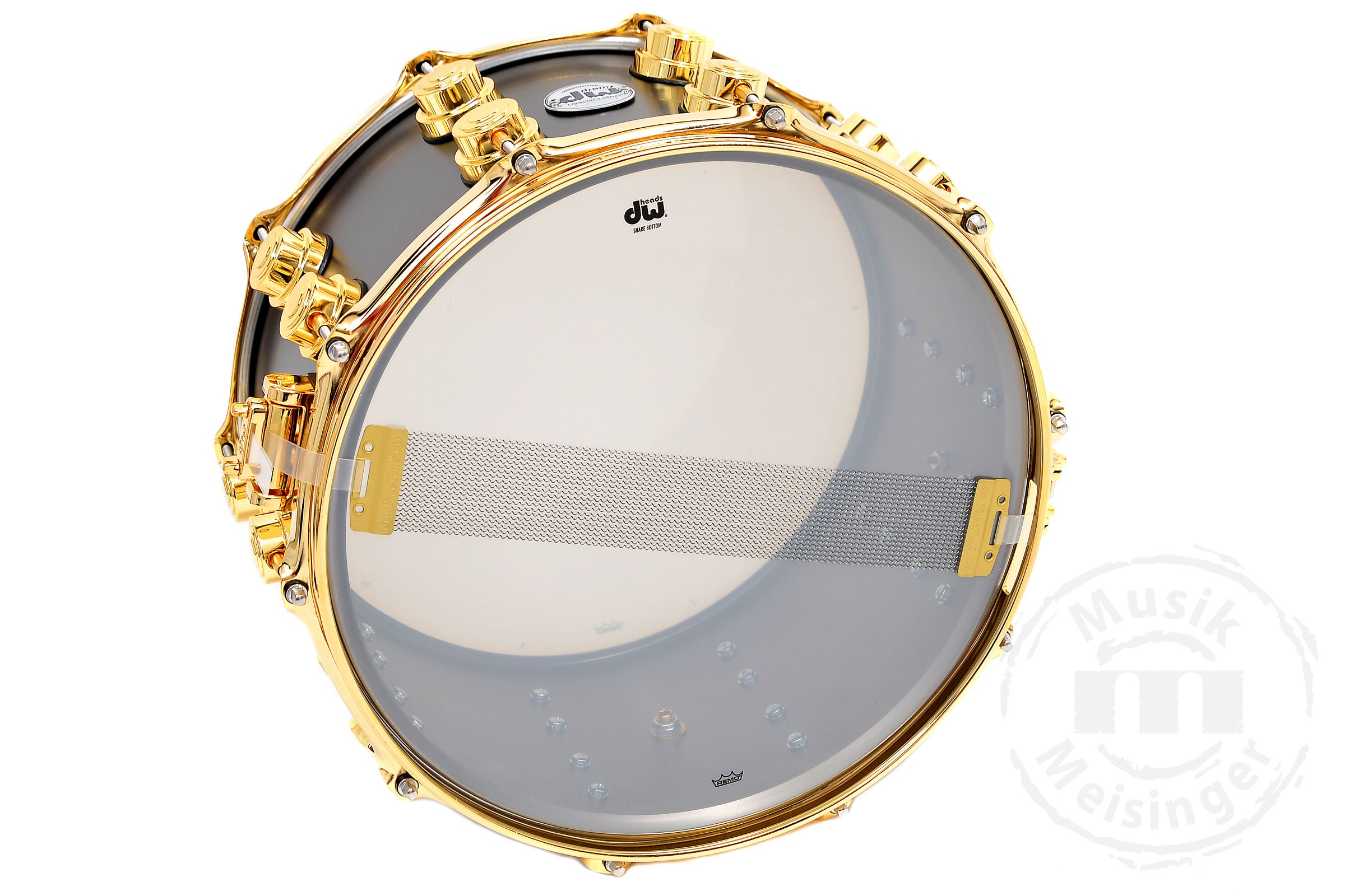dw Snare 14x8 Satin Black Over Brass (Gold HW)