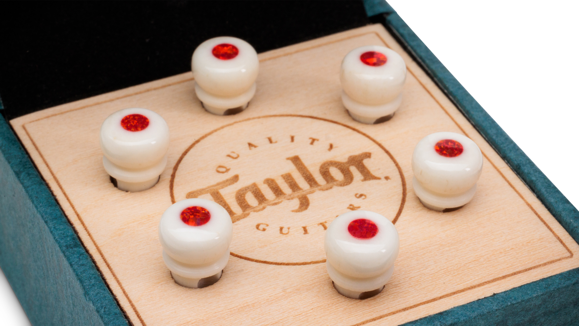 TAYLOR Bridge Pin Set,5"Taper,Bone,White w/Red Opal