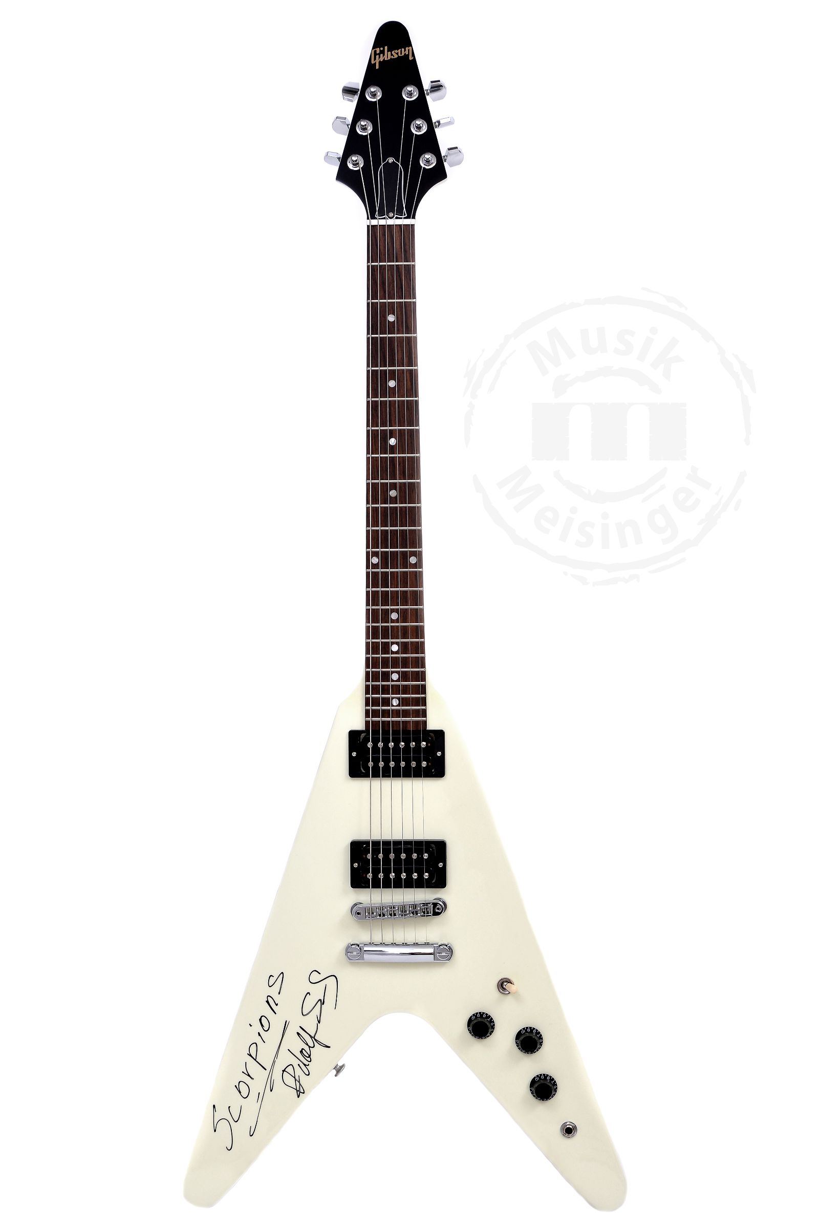 GIBSON 80s Flying V Classic White Exclusive - Handsigniert von Rudolf Schenker