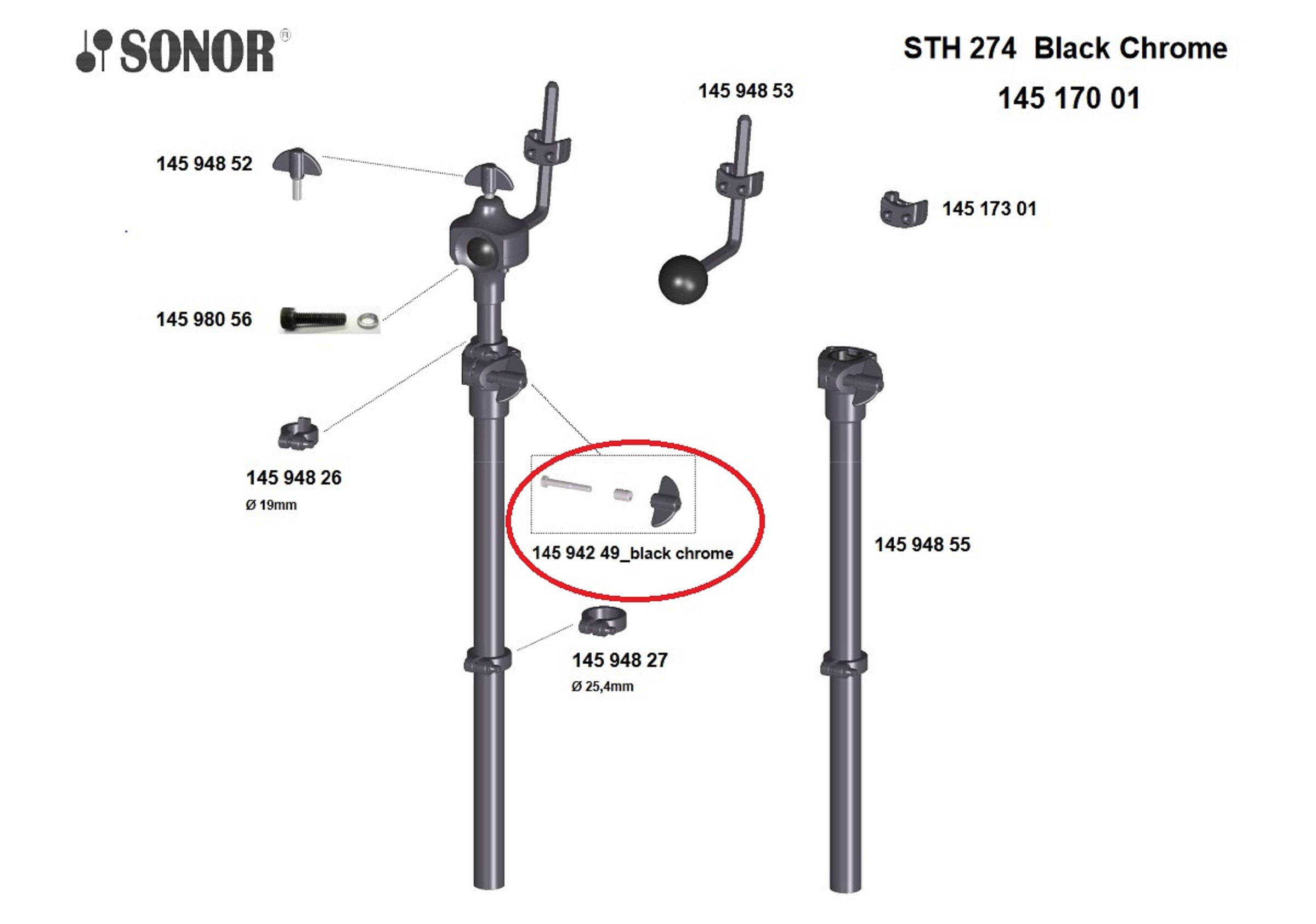 Sonor Parts Verschraubung Klemmmuffe black chrom (STH 4000)