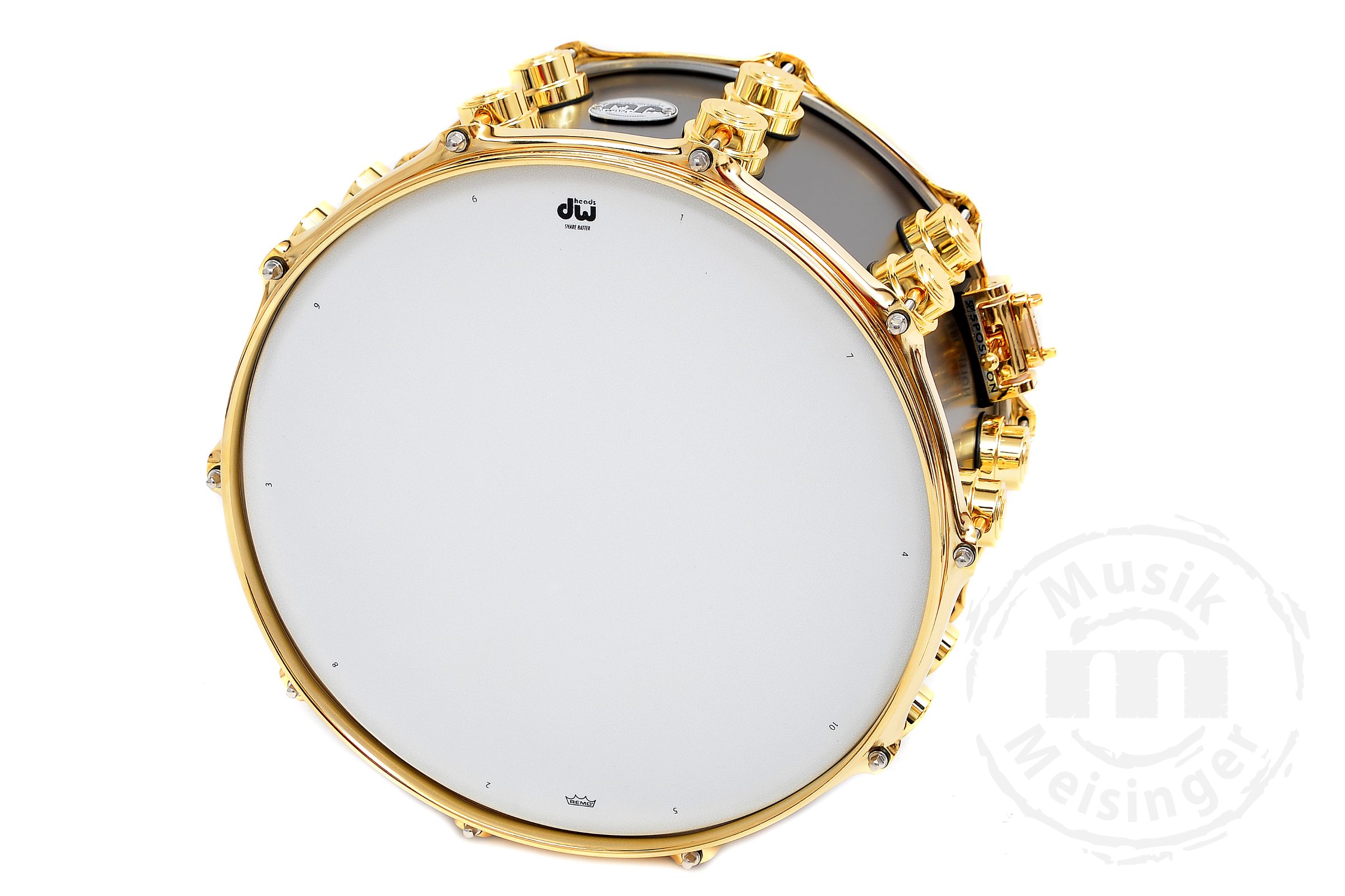 dw Snare 14x8 Satin Black Over Brass (Gold HW)