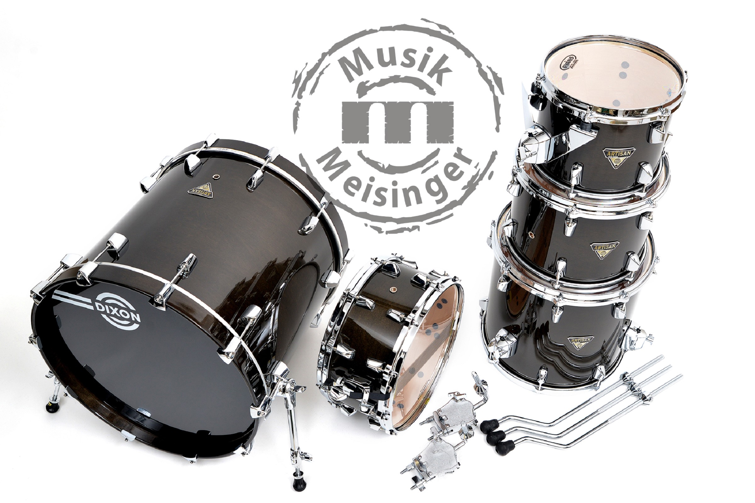 Dixon Artisan Maple Shell Set 20/10/12/16/14SD See Thru Black/Chrom