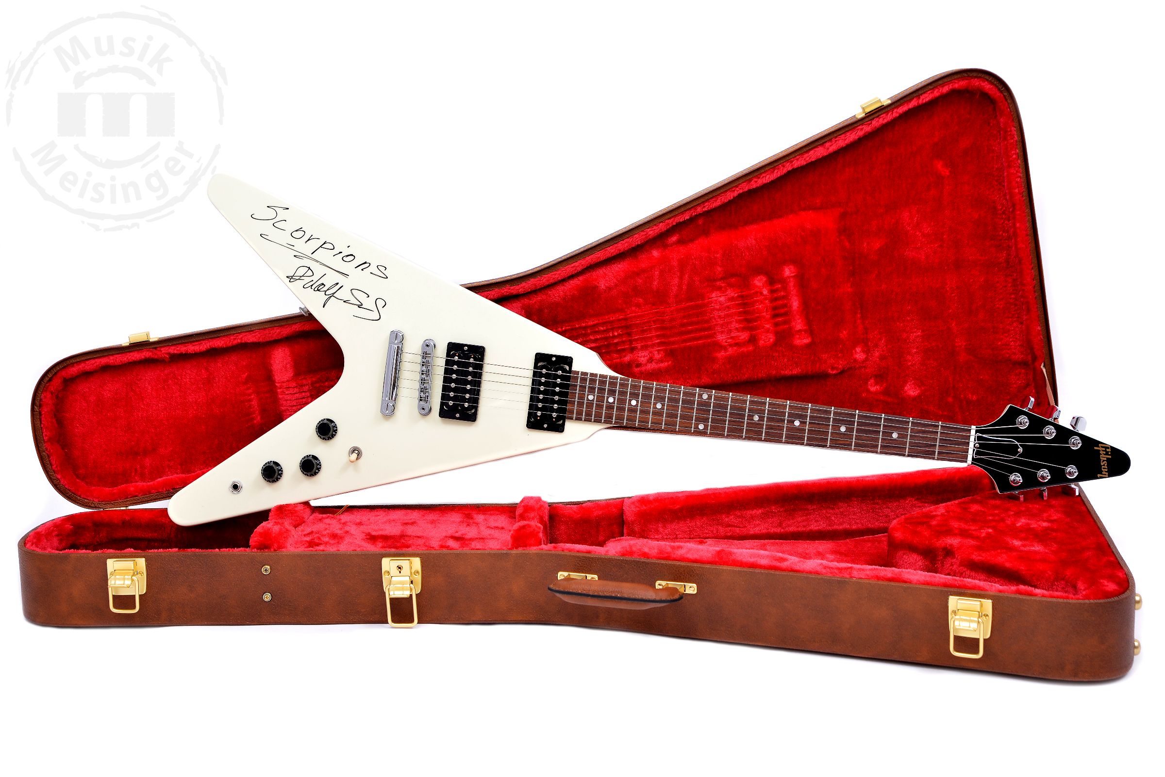 GIBSON 80s Flying V Classic White Exclusive - Handsigniert von Rudolf Schenker