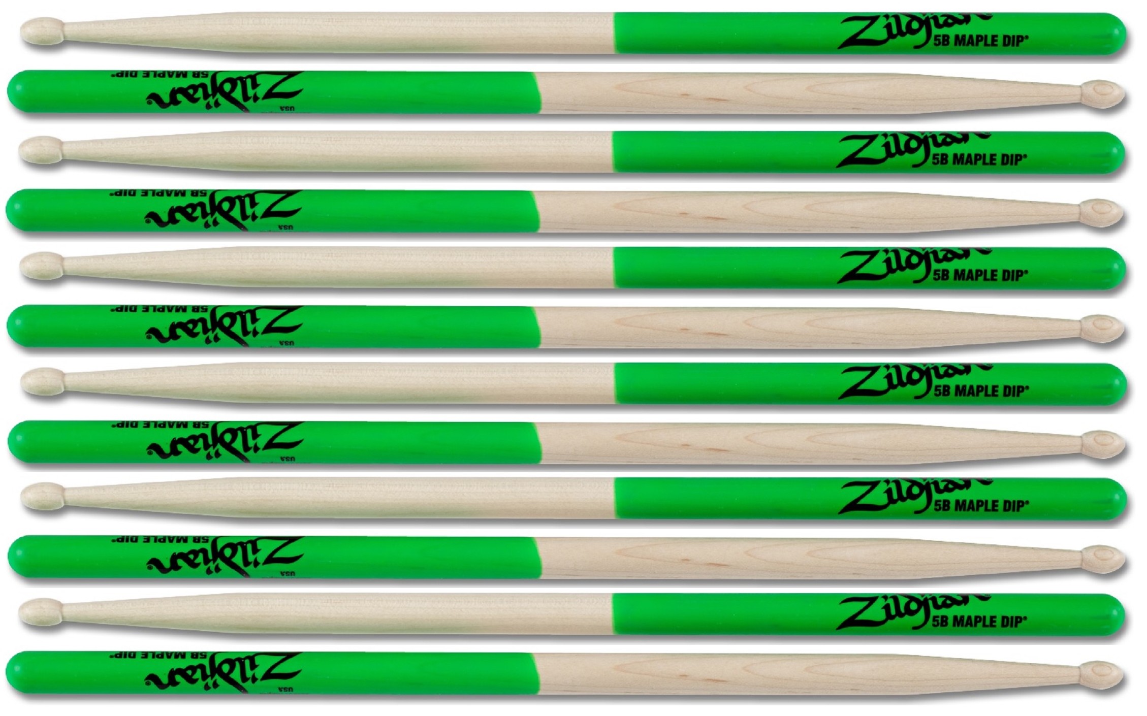 Zildjian Sticks Maple 5B Wood Tip, Dip Grün 5BMG (6 Paar)