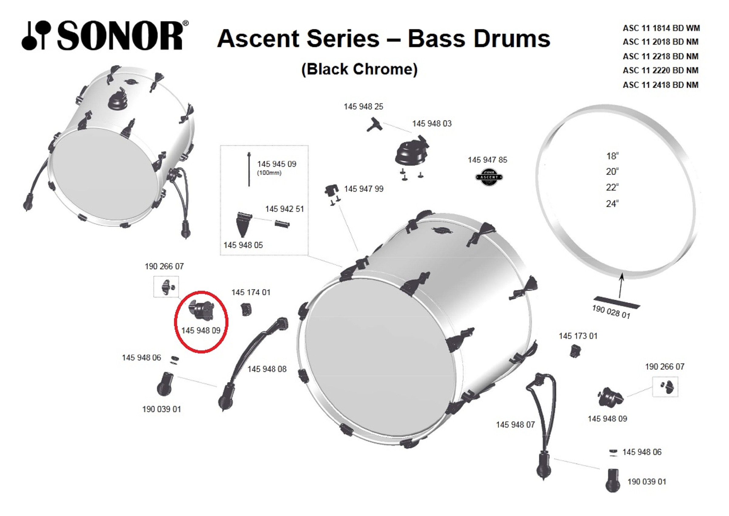 Sonor Parts Prismenklemme Black chrome BD/FT (ASC)