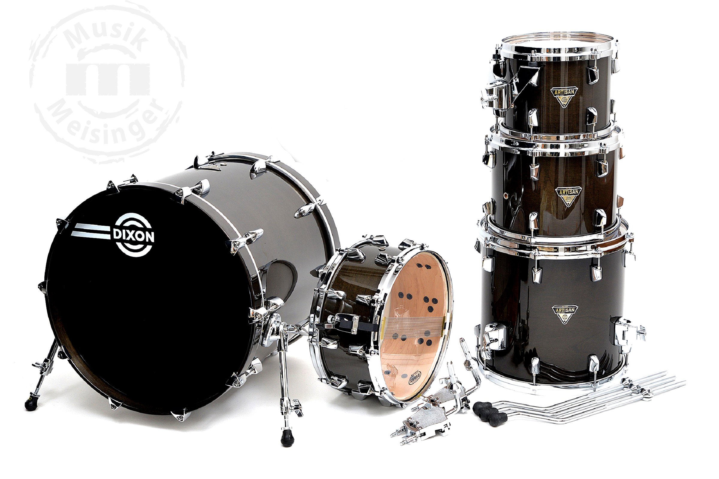 Dixon Artisan Maple Shell Set 20/10/12/16/14SD See Thru Black/Chrom