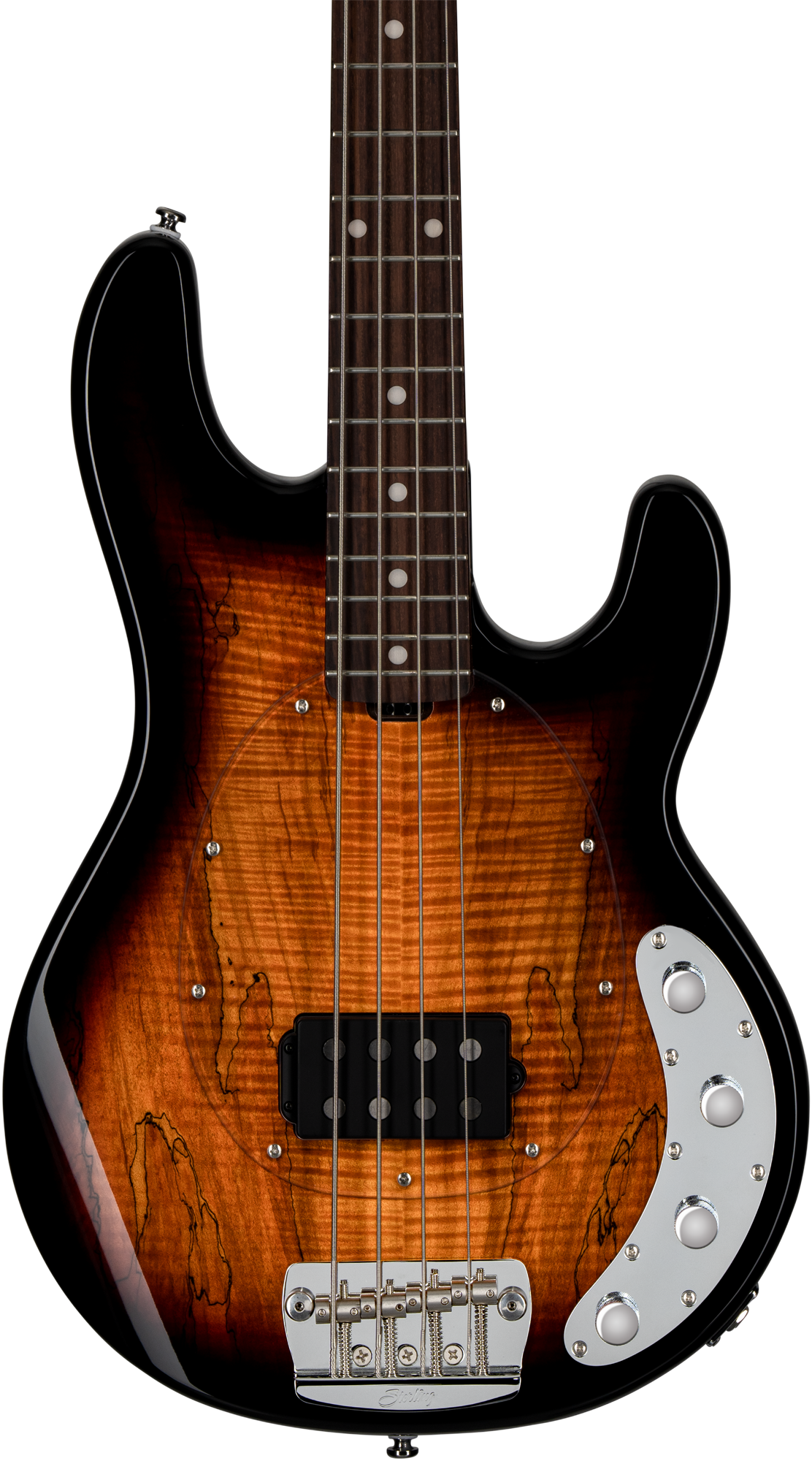 STERLING by Music Man StingRay RAY34 Spalted Maple Sunburst