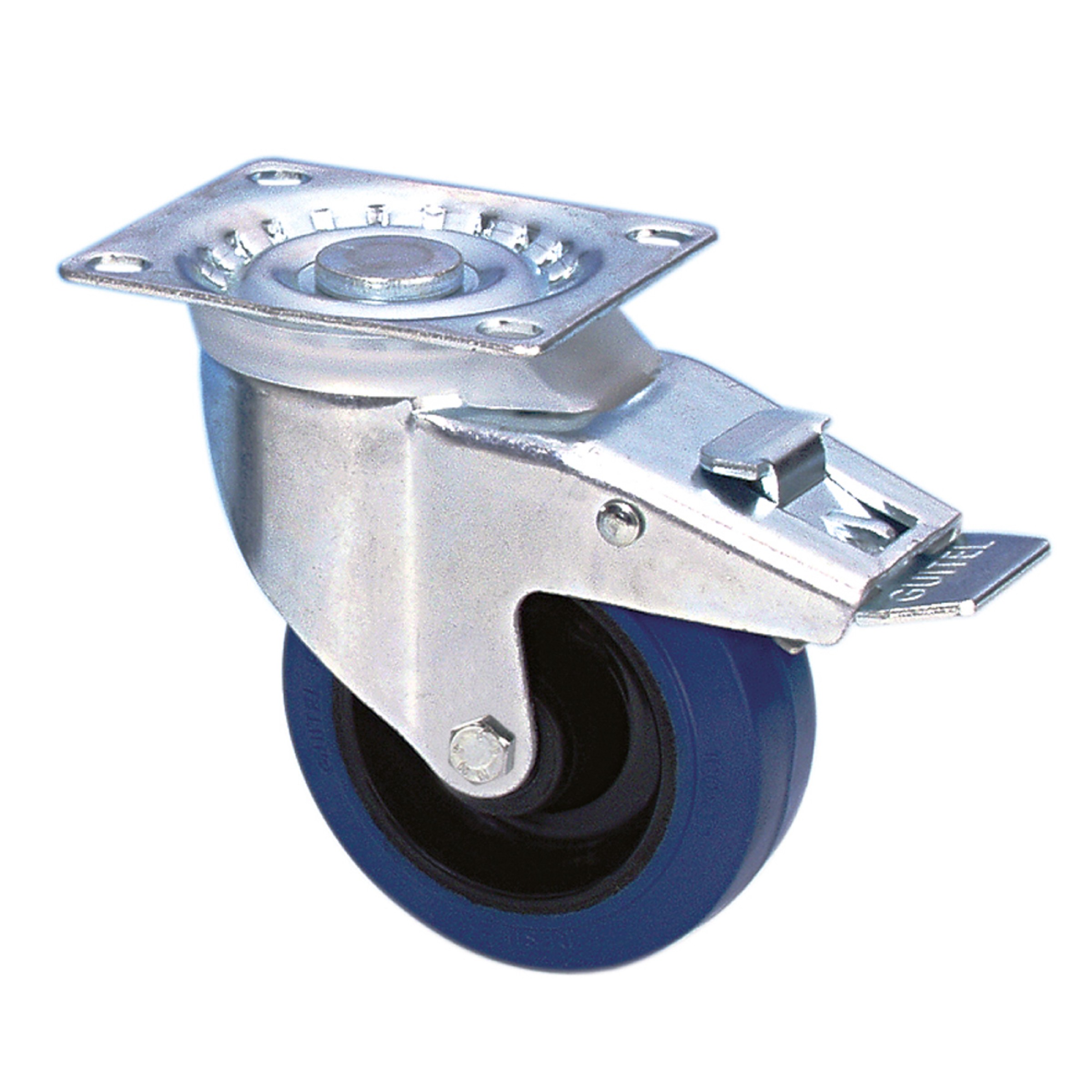 Guitel Lenkrolle 100 mm mit blauem Rad und Feststeller