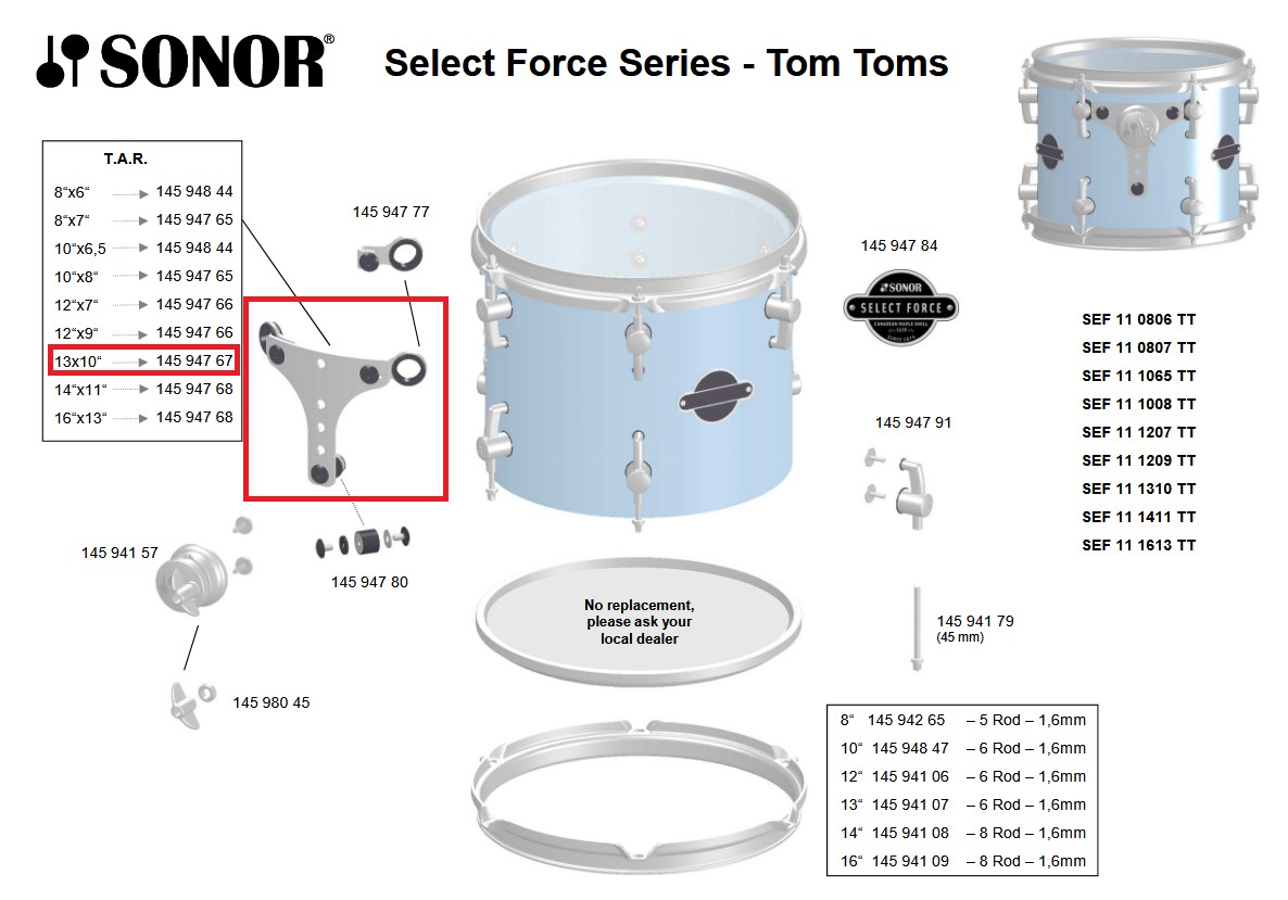 Sonor Parts TAR 13 Chrom ESF/SEF/ASC