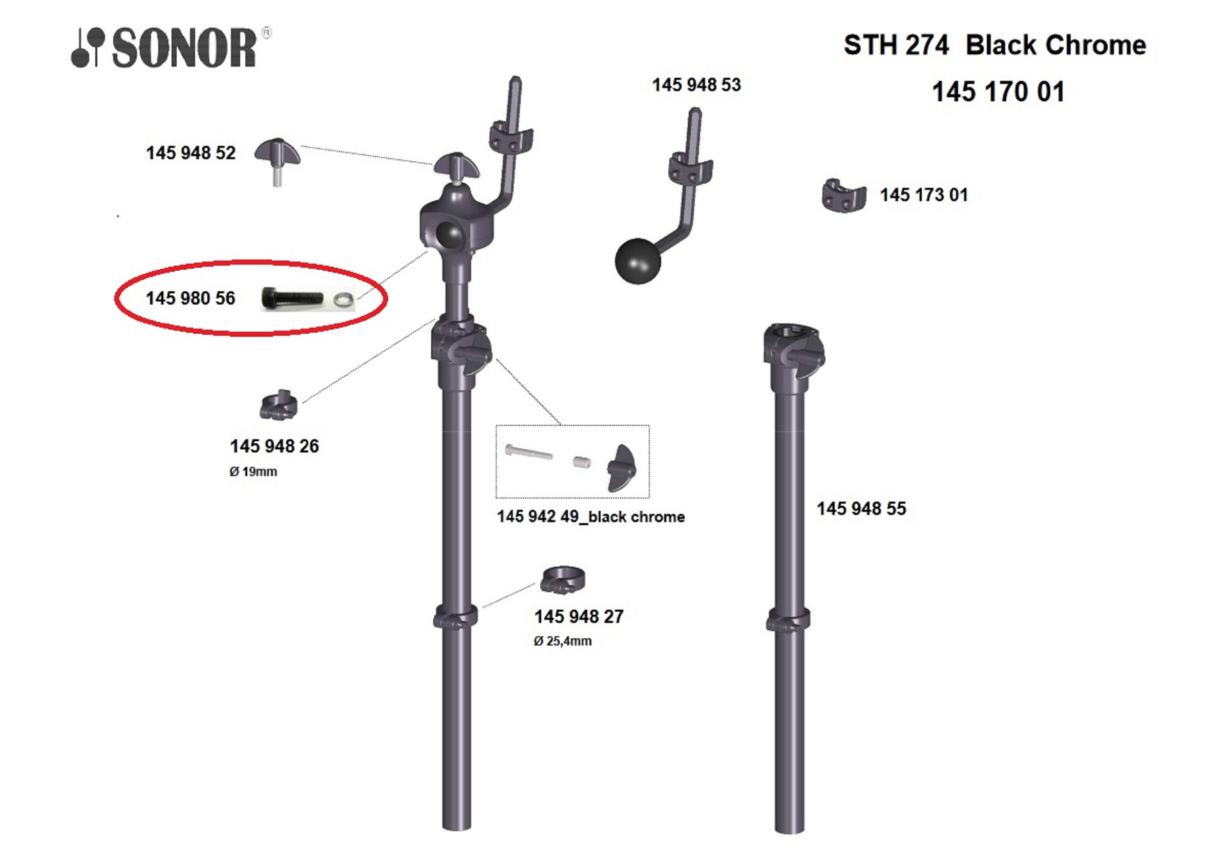 Sonor Parts Inbus Schraube m U-Scheibe für Tom Arm (HW2/400) VE4